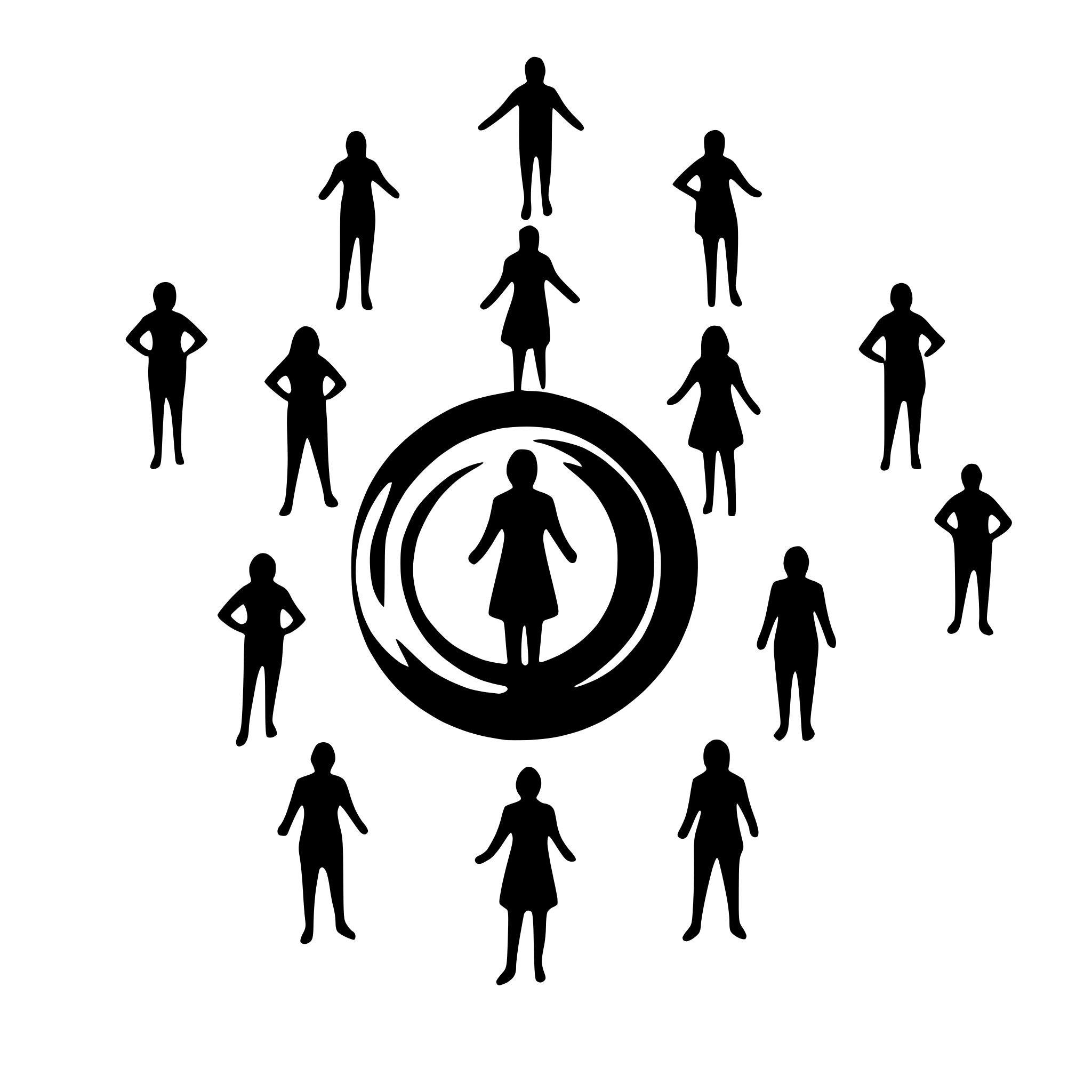 AI-generated SVG of a Minimalist human silhouettes arranged in a dynamic circle, representing teamwork and agility.