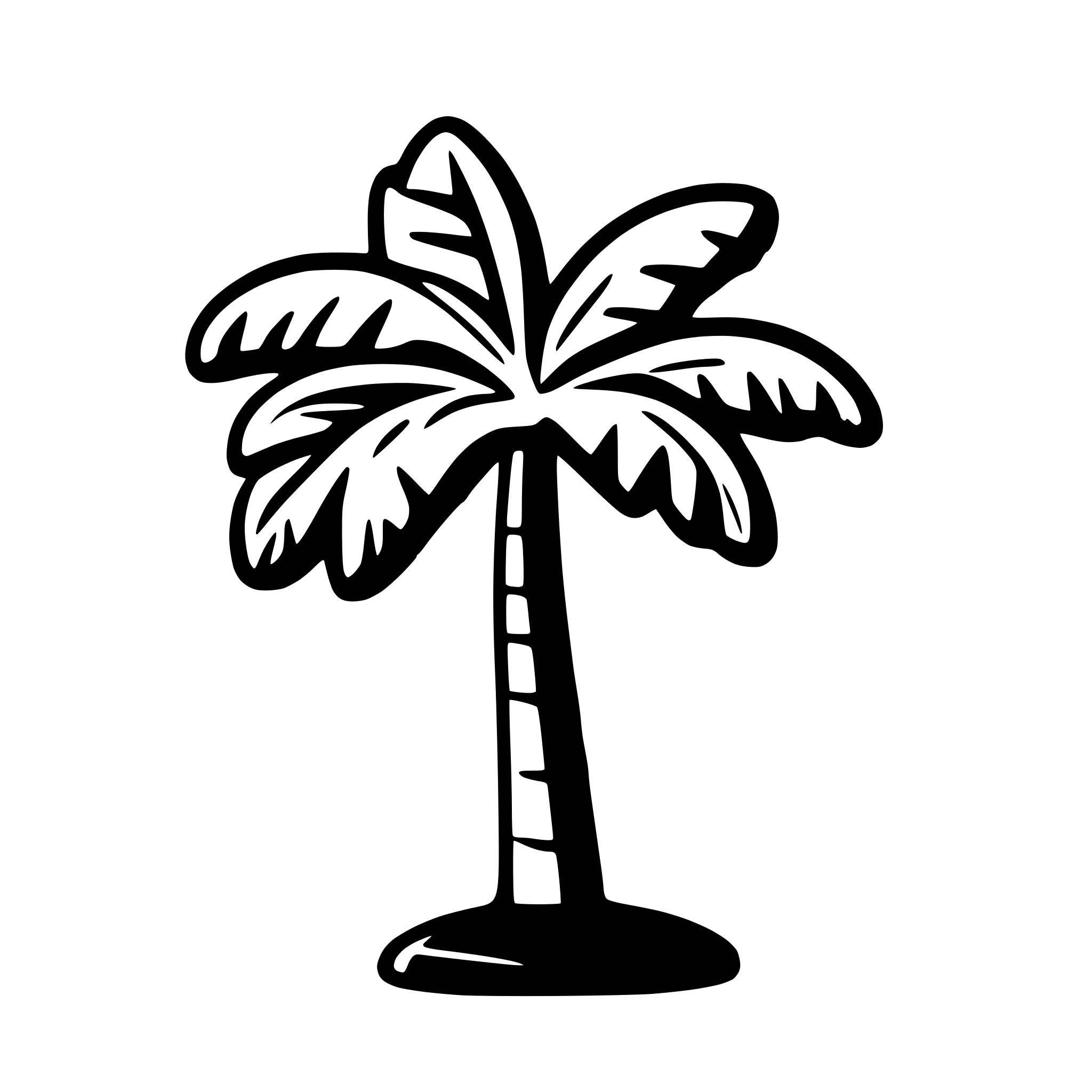 AI-generated SVG of 'A palm tree. The trunk is slightly bent to the left and it has 4 big green leafs. The background is a beach. Only one palm tree should be present. Use bright colors'