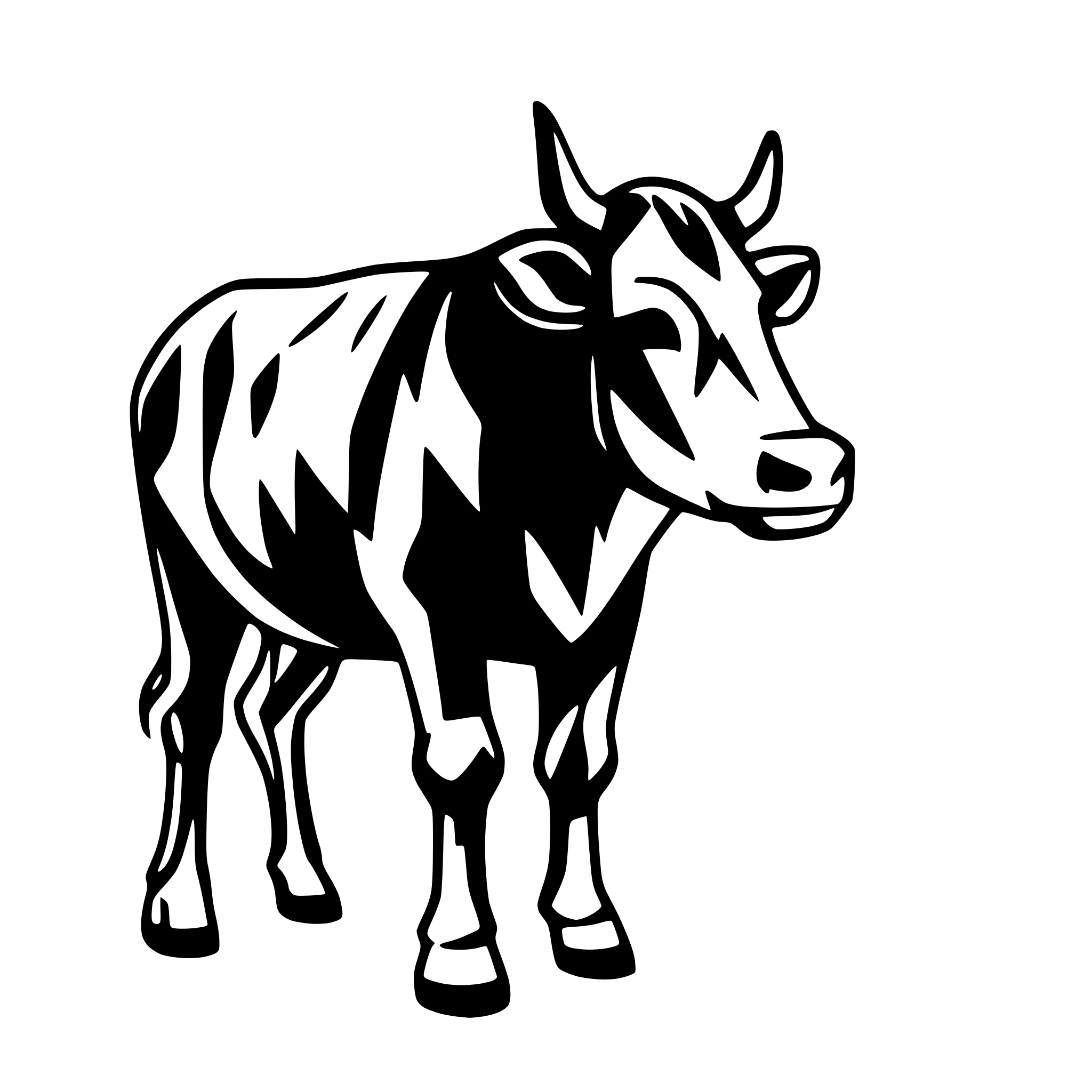 AI-generated SVG of a cow in full side view. The cow stands naturally on a plain background, showing its entire body profile from head to tail.