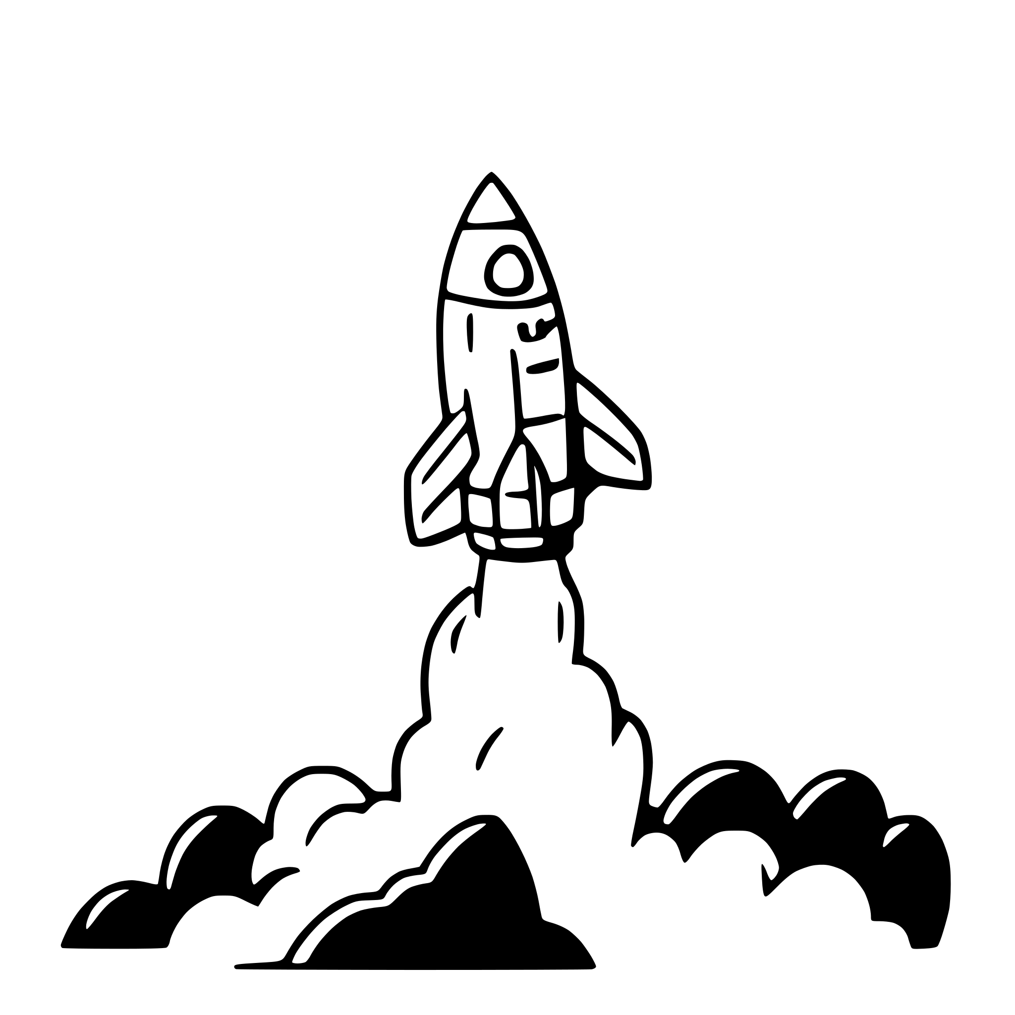 AI-generated SVG of 'a smiling rocket blasting off into space'