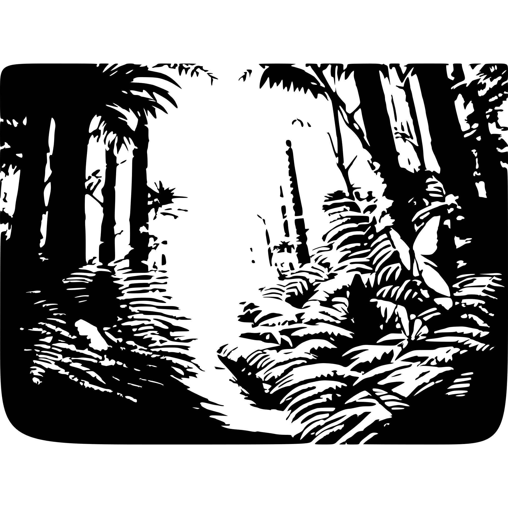 AI-generated SVG of a A vibrant jungle scene with lush green ferns, hanging vines, and a bright blue sky peeking through the dense foliage. Colorful butterflies flutter around, adding a playful touch to the lively environment. The atmosphere feels magical and full of life. Soft, warm sunlight filters through the trees, casting dappled light. Wide-angle perspective, slight camera sway to enhance the natural movement of leaves and butterflies.