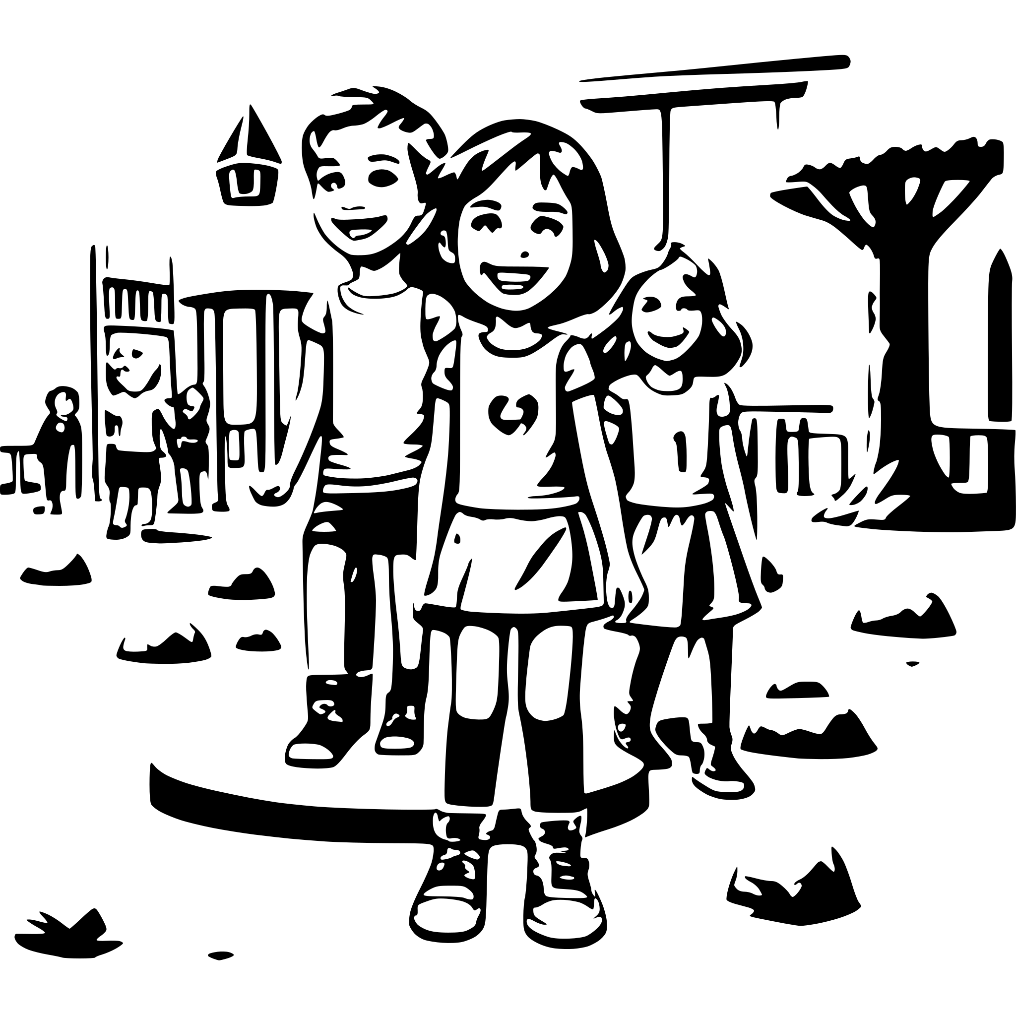 AI-generated SVG of a many children with smiling face paying on the playground