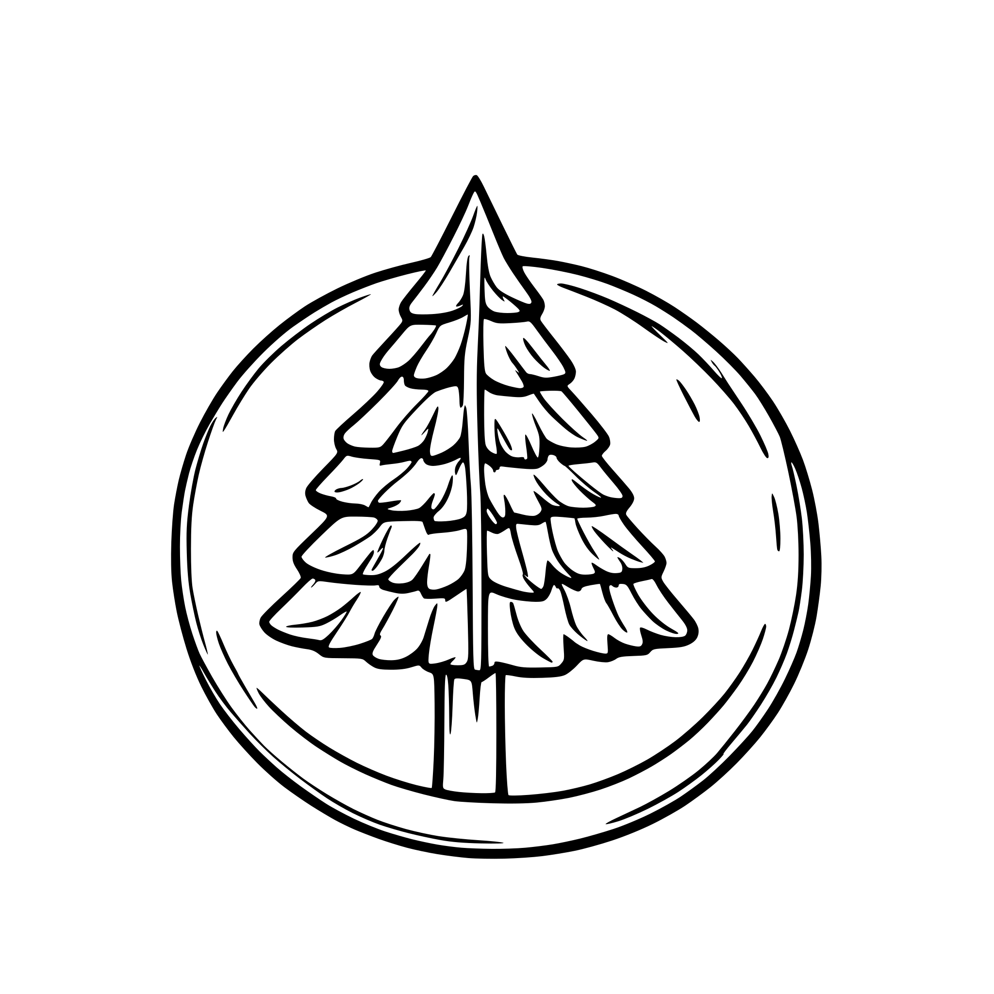 AI-generated SVG of a chistmas tree, circular ornament, decoration, cozy line art calligraphy cute for christmas card hand drawn