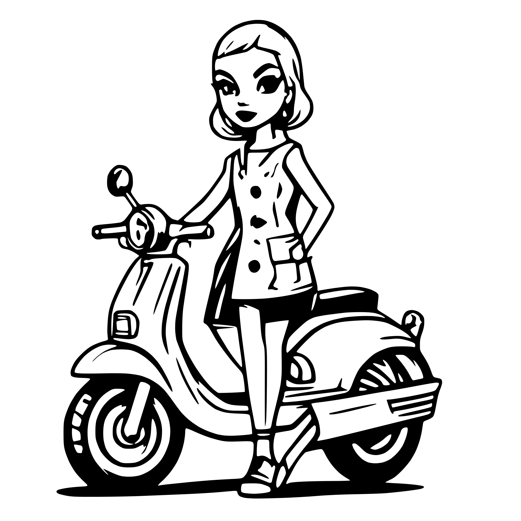 AI-generated SVG of 'Woman on a vespa Rockabilly'