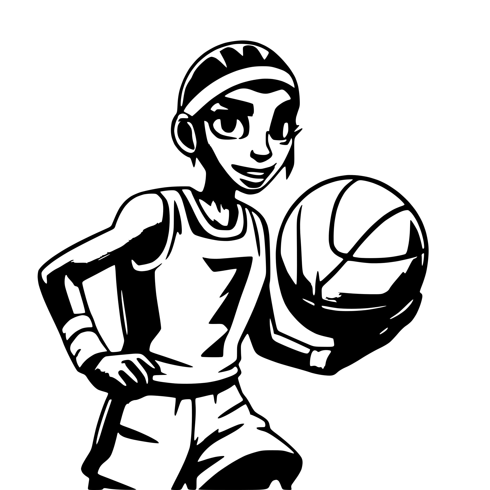 AI-generated SVG of a basketball player putting the fireball in the basket