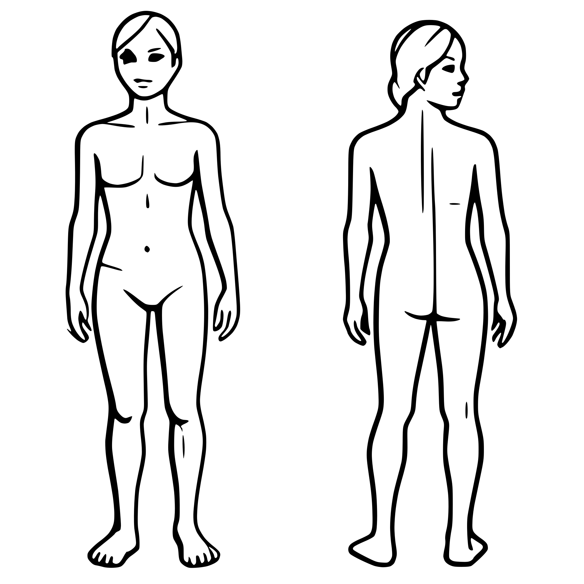 AI-generated SVG of a human bodymap with sections, front and back, side by side