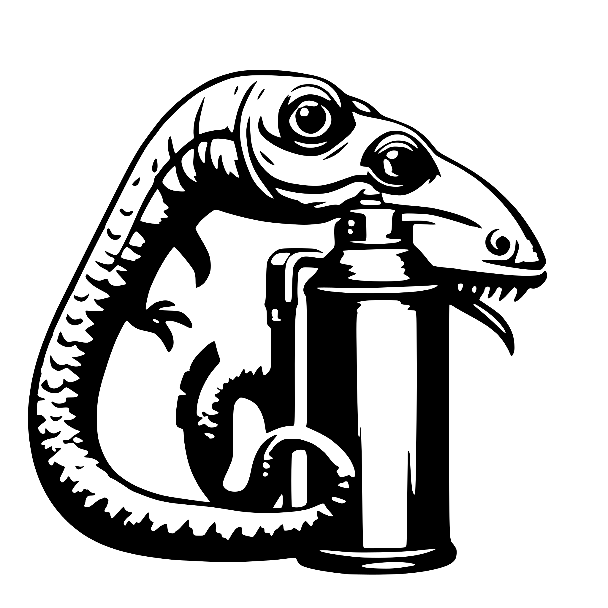 AI-generated SVG of 'chameleon holding spraycan with tail'