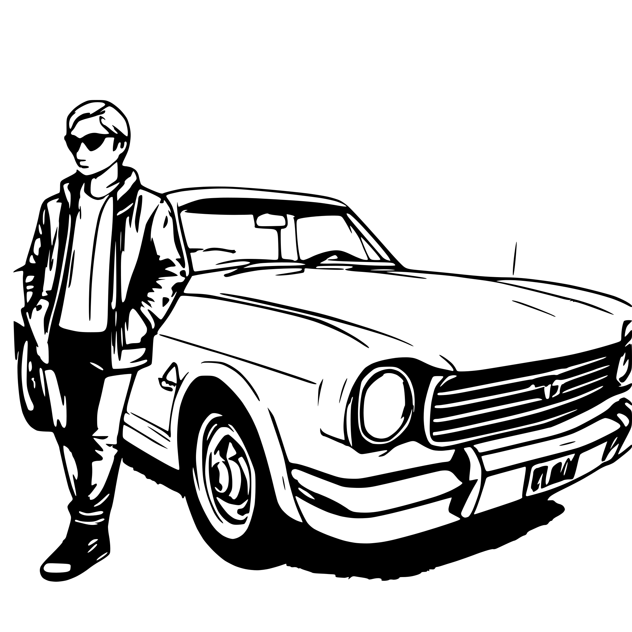 AI-generated SVG of a man entering the mustang car