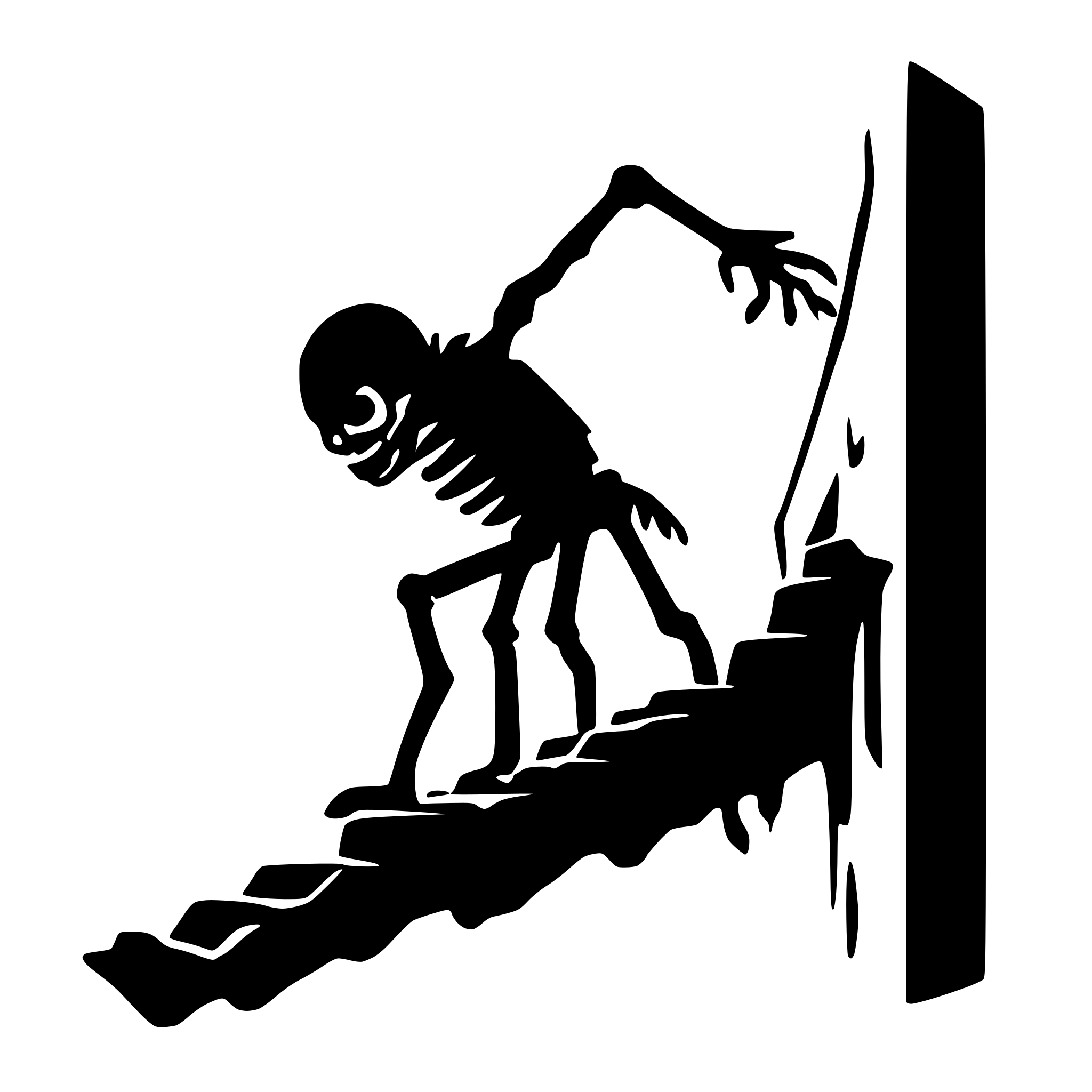 AI-generated SVG of 'Skeleton crawling up wall'