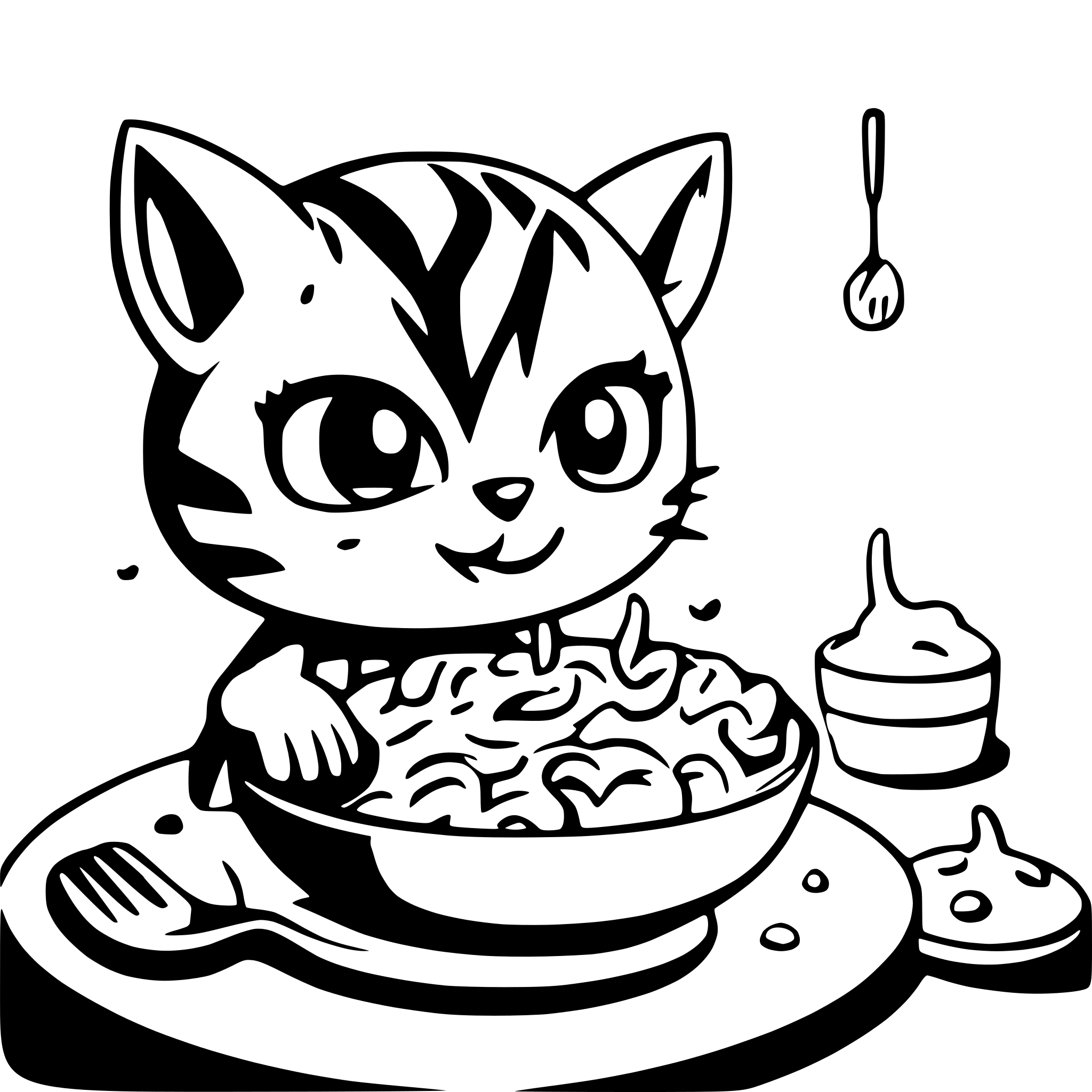 AI-generated SVG of a gato comiendo fideos con cara enojada