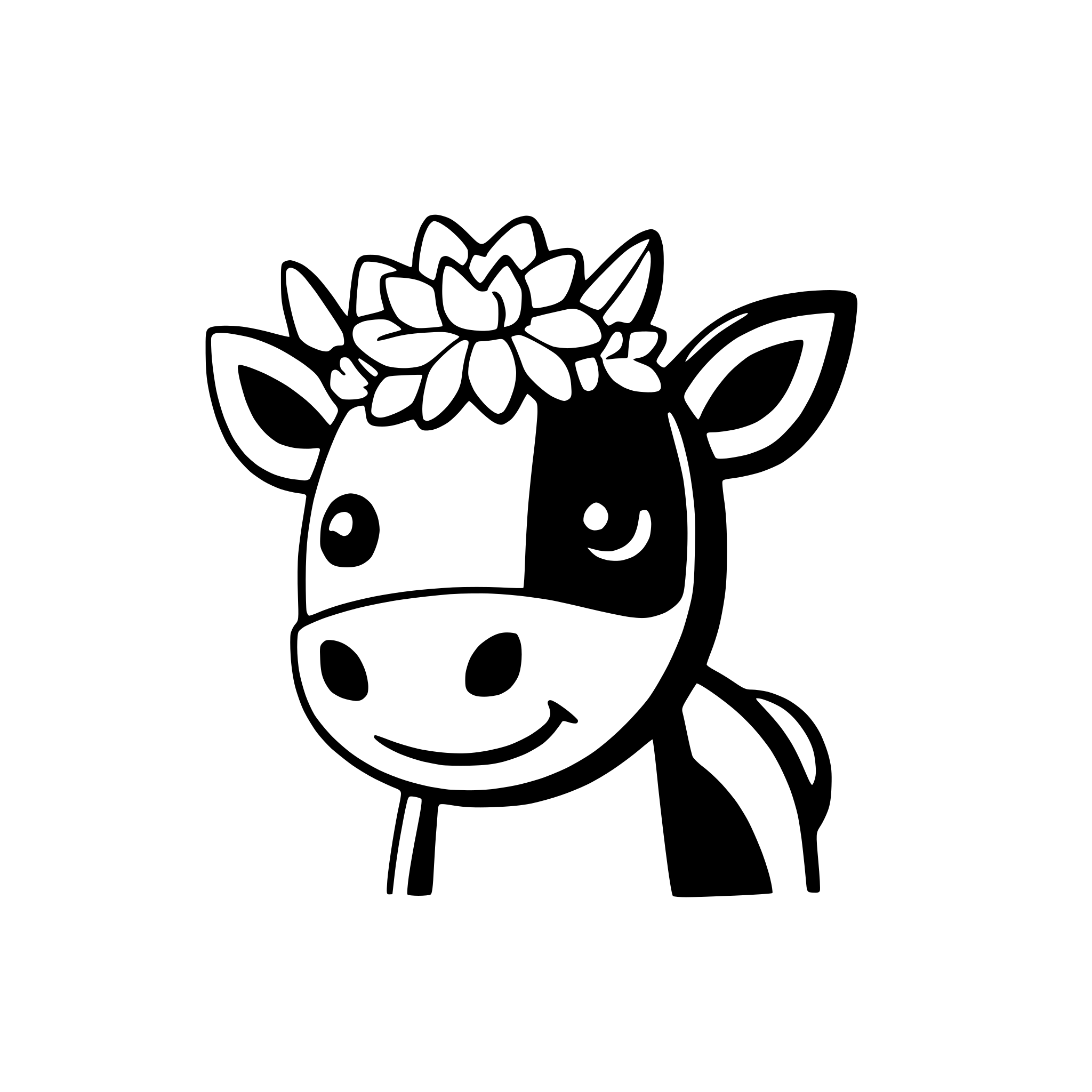 AI-generated SVG of 'a joyful cow with a flower crown'