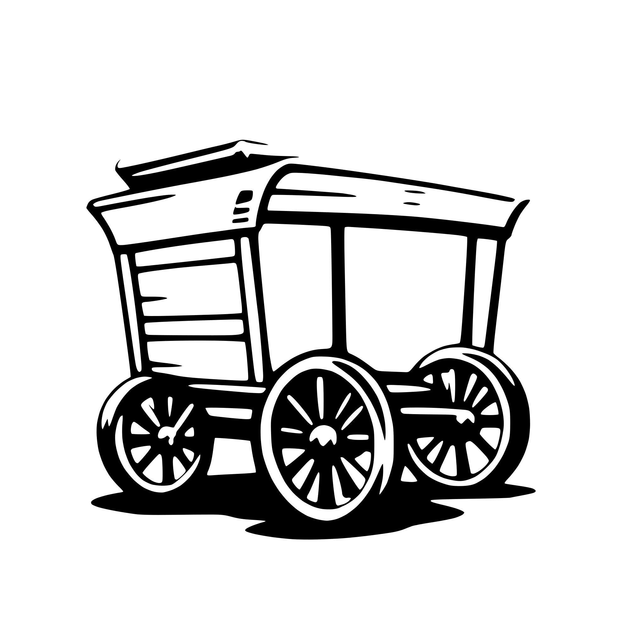 AI-generated SVG of 'The logo shows a sleek, modern, stylized transport wagon for children with motion lines around the wheels to suggest speed.. The hand cart is empty.'