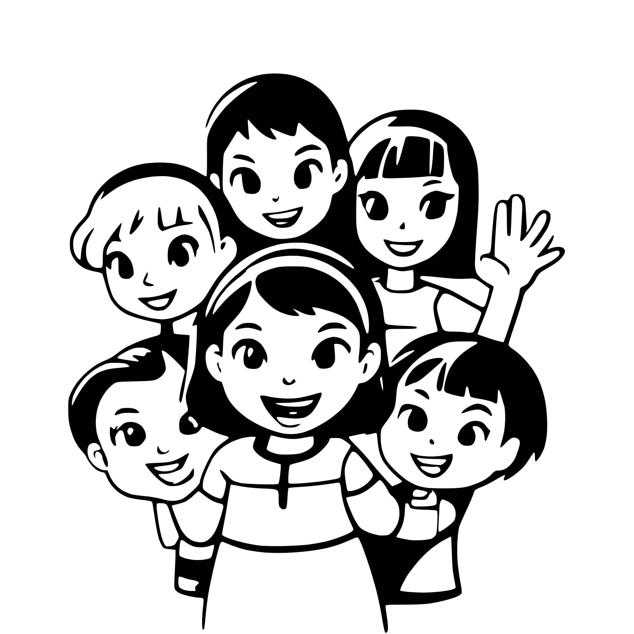 AI-generated SVG of a 12 boys and girls holdng hands