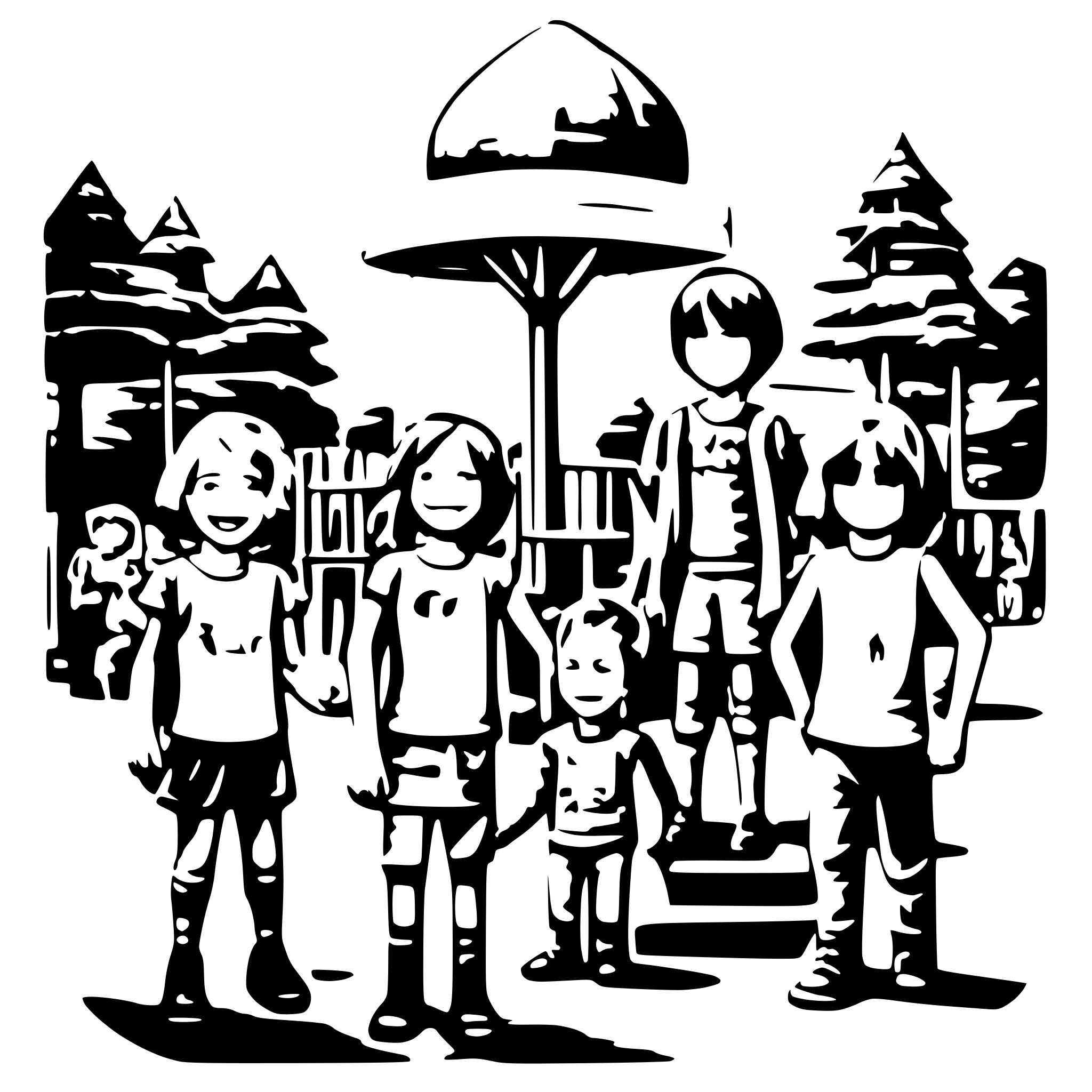 AI-generated SVG of a many children with smiling face paying on the playground