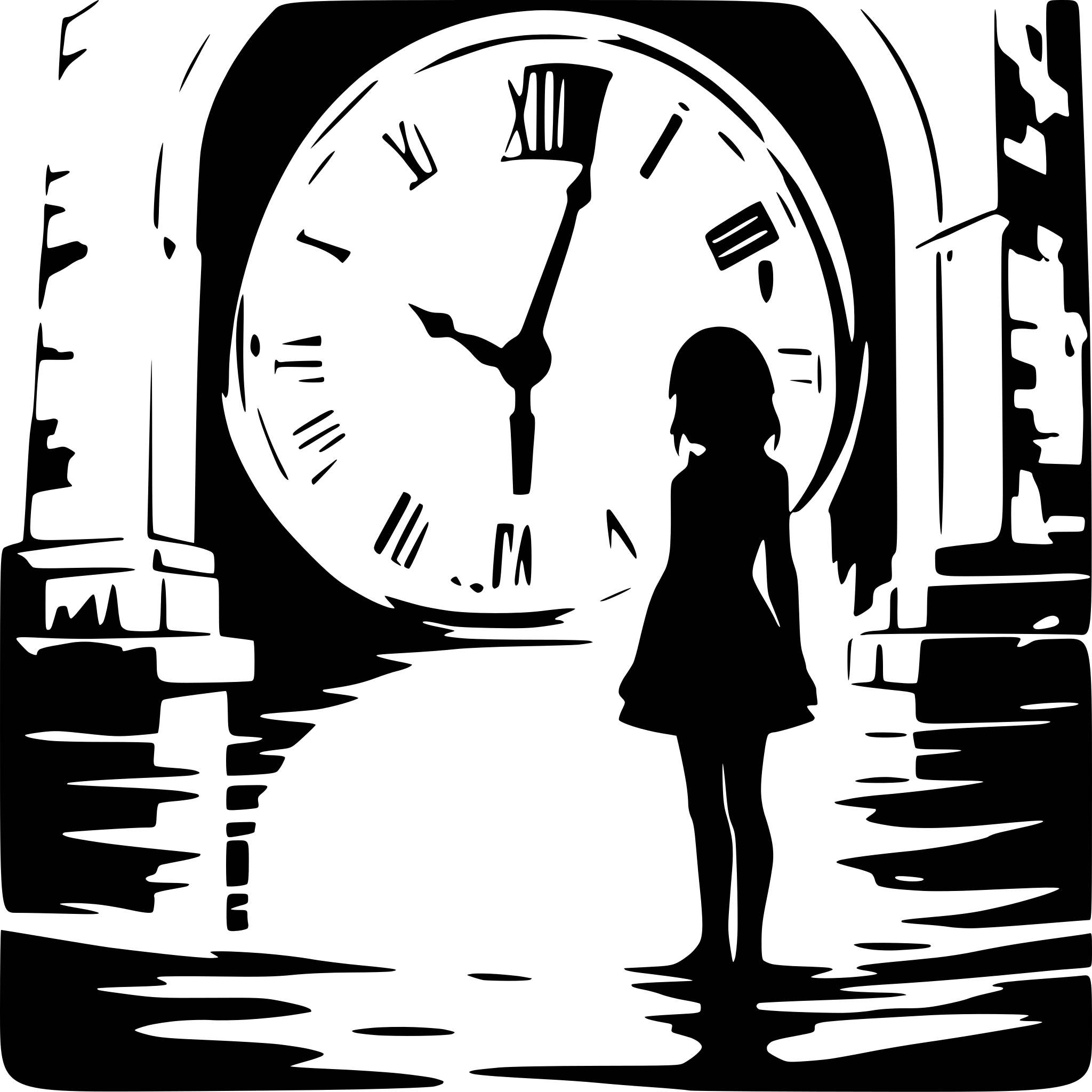 AI-generated SVG of a a creepy girl in a destroyed and towering clocktower, reflected in water below AI-generated SVG of a a creepy girl in a destroyed and towering clocktower, reflected in water below
