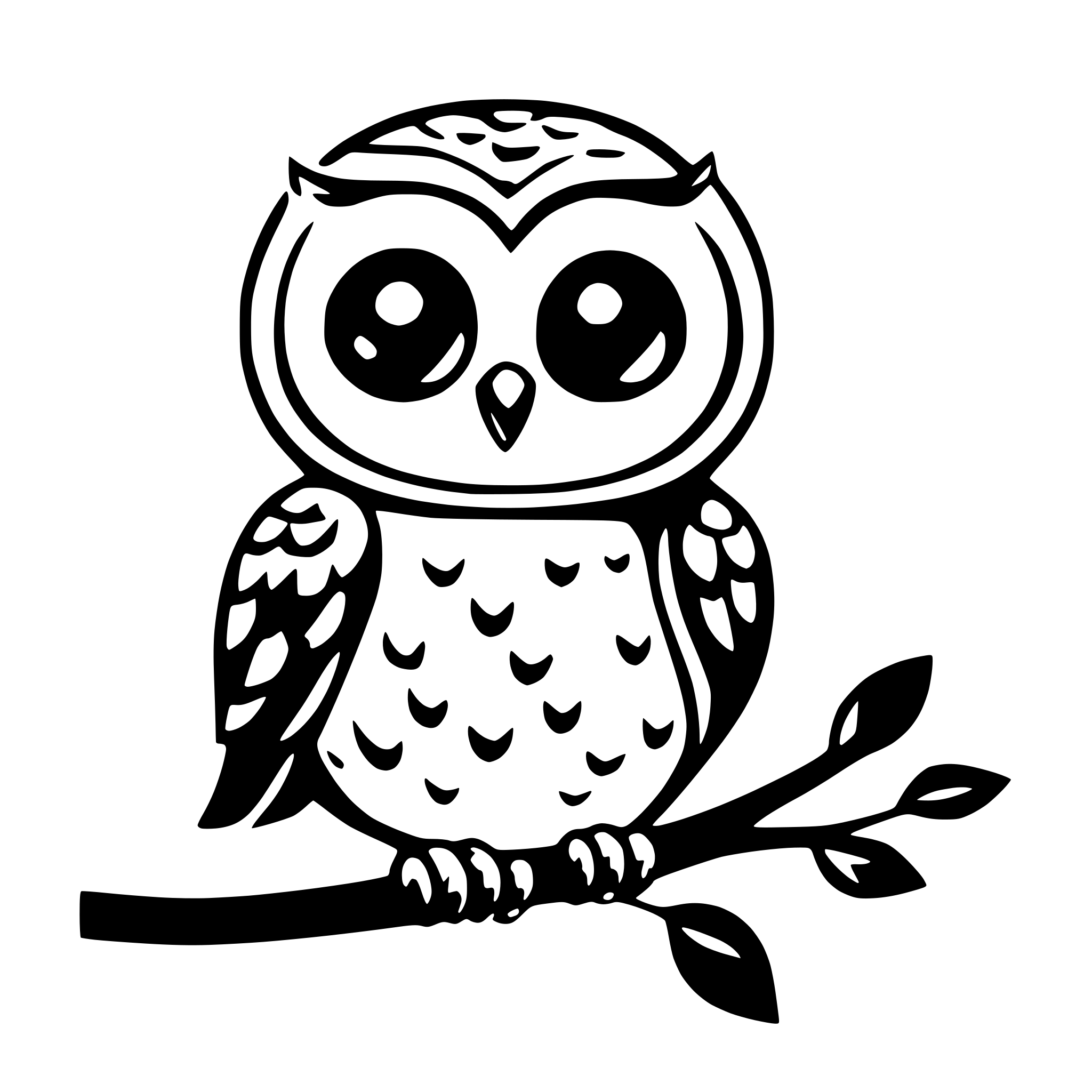 AI-generated SVG of a childish owl on branch