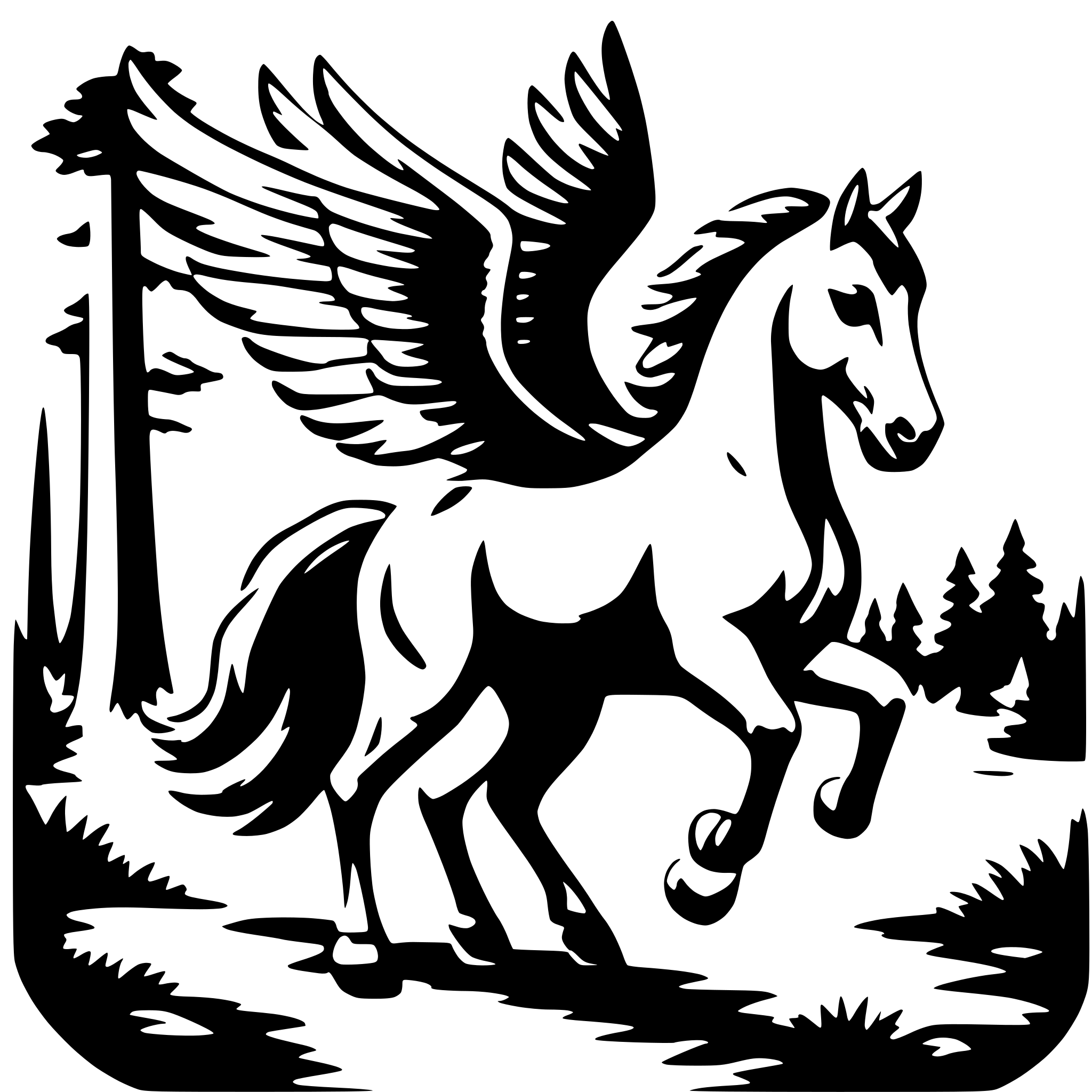 AI-generated SVG of 'pegasus in forest'