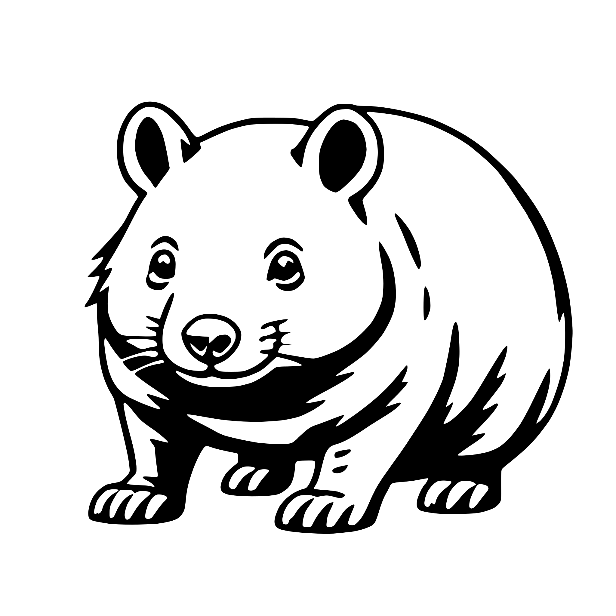 The SVG shows a stylized black and white illustration of a badger. The badger is depicted with a round head, two small ears, a snout, and a body with four legs. It appears to be standing upright on its hind legs, with its front paws resting on the ground. The badger's facial features include two small eyes and a small nose. The SVG is simple and does not contain any additional objects or interactions. 