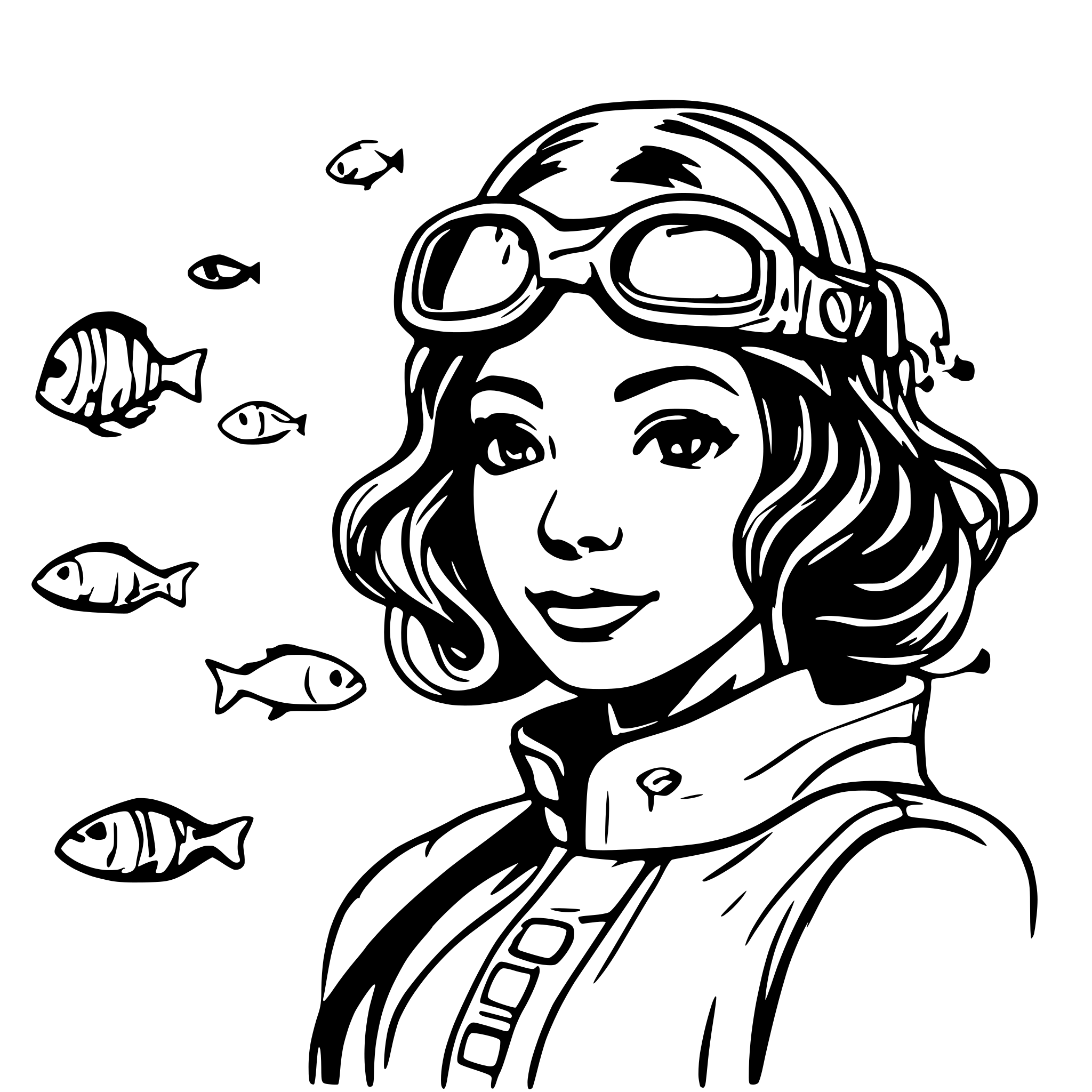 AI-generated SVG of a Female Scubadiver with Fishes and bubbles around her