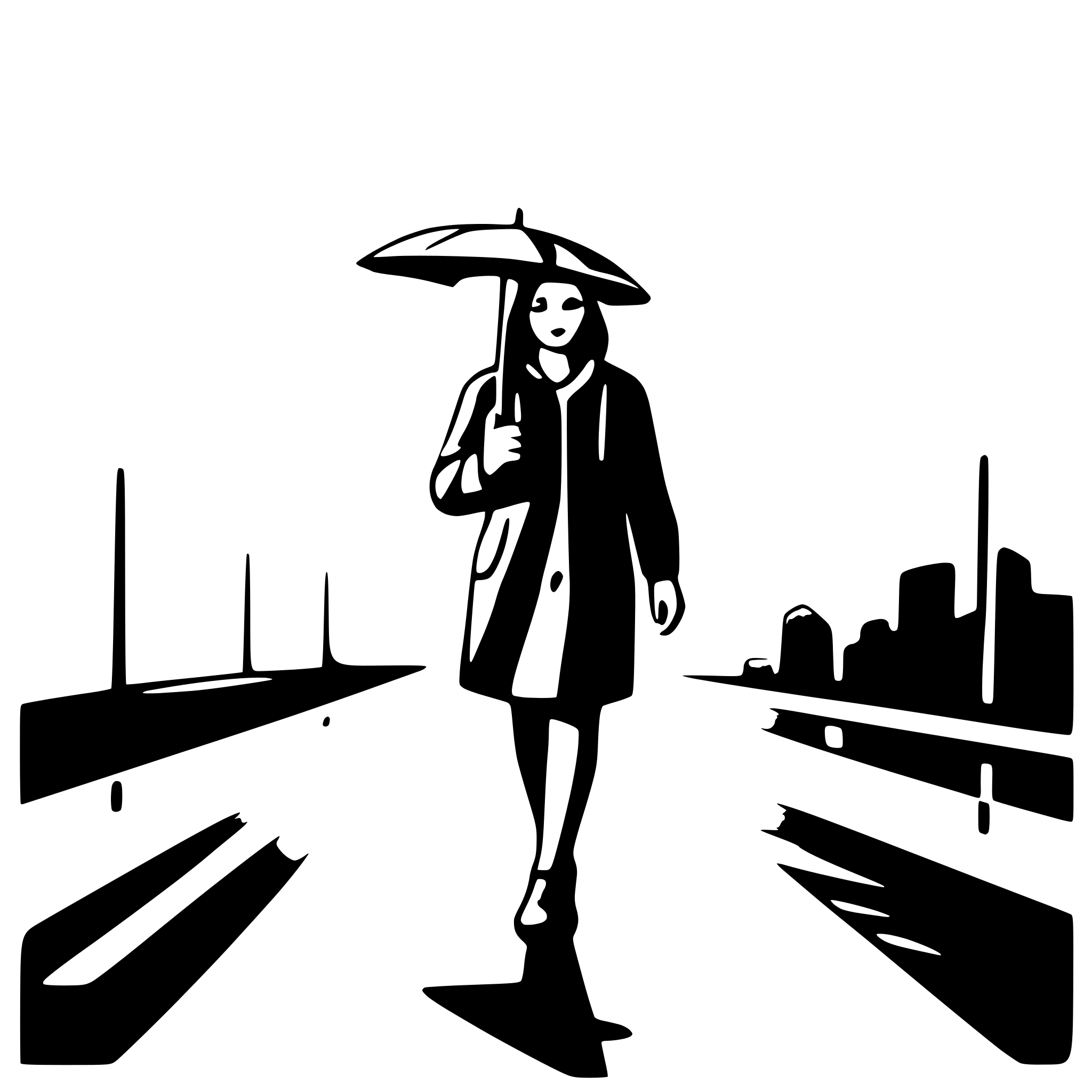 AI-generated SVG of a person walking in rain