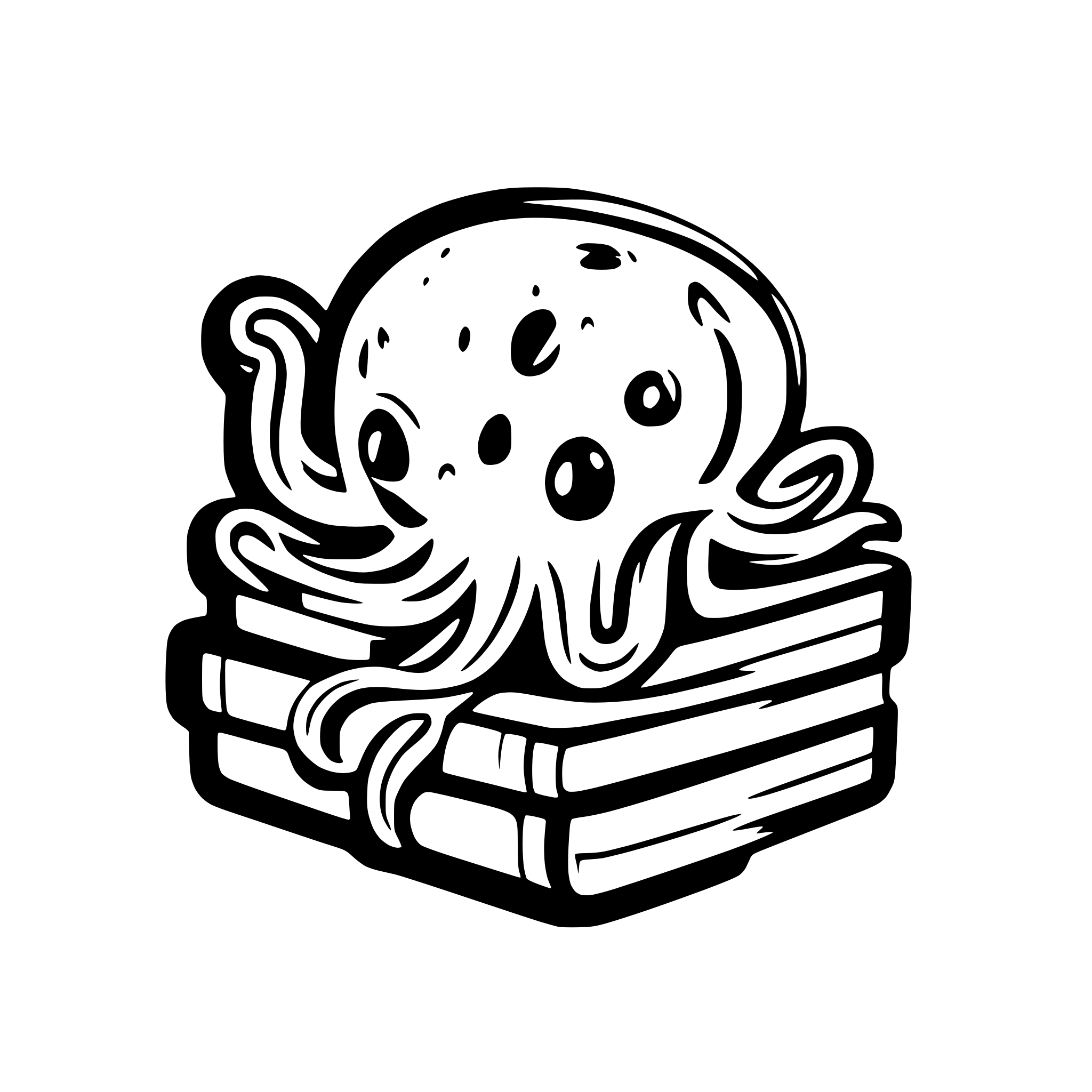AI-generated SVG of a cute octopus logo inspired by Mangadex logo with bookshelf and books AI-generated SVG of a cute octopus logo inspired by Mangadex logo with bookshelf and books