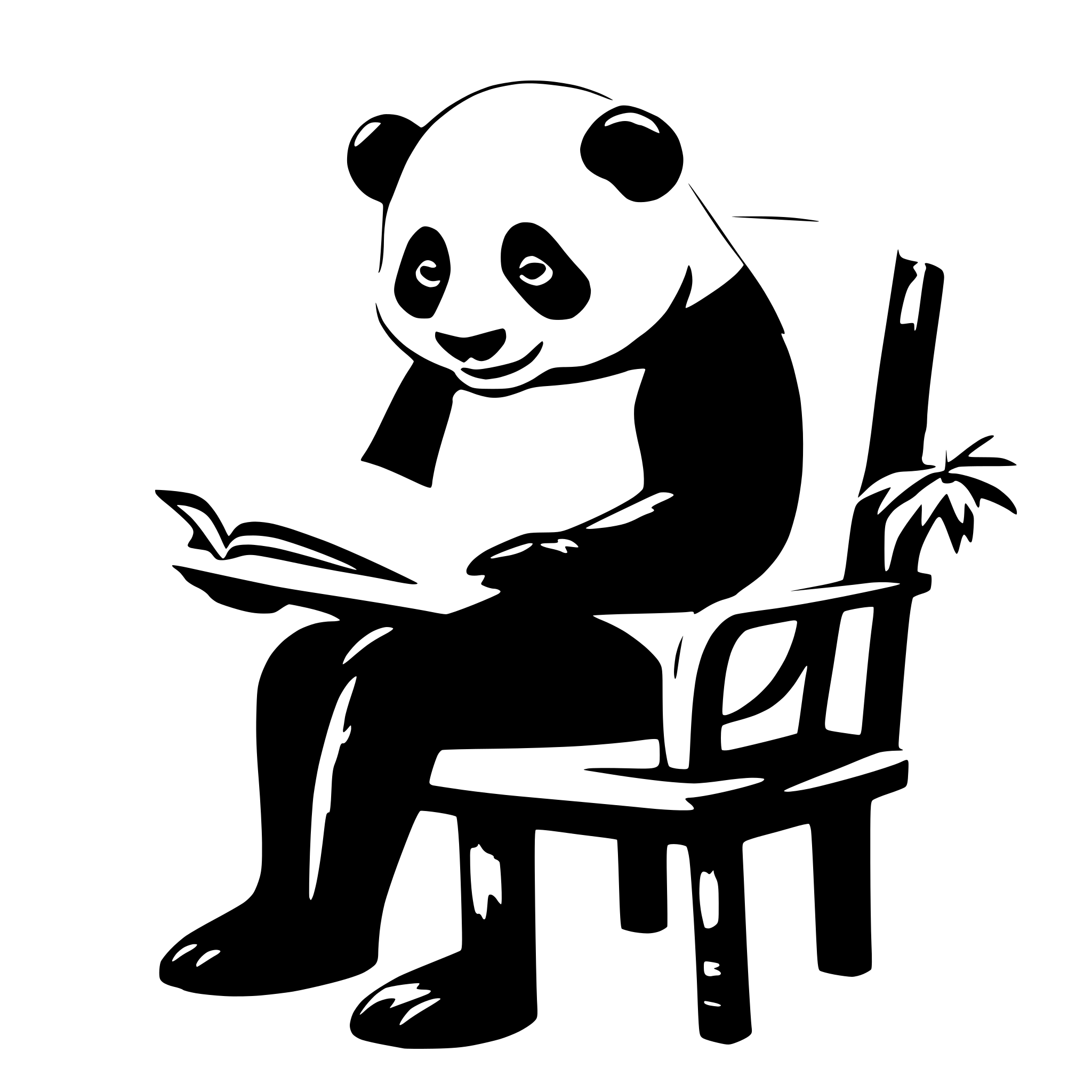 AI-generated SVG of a a panda, sit on a chair, reading a very big book