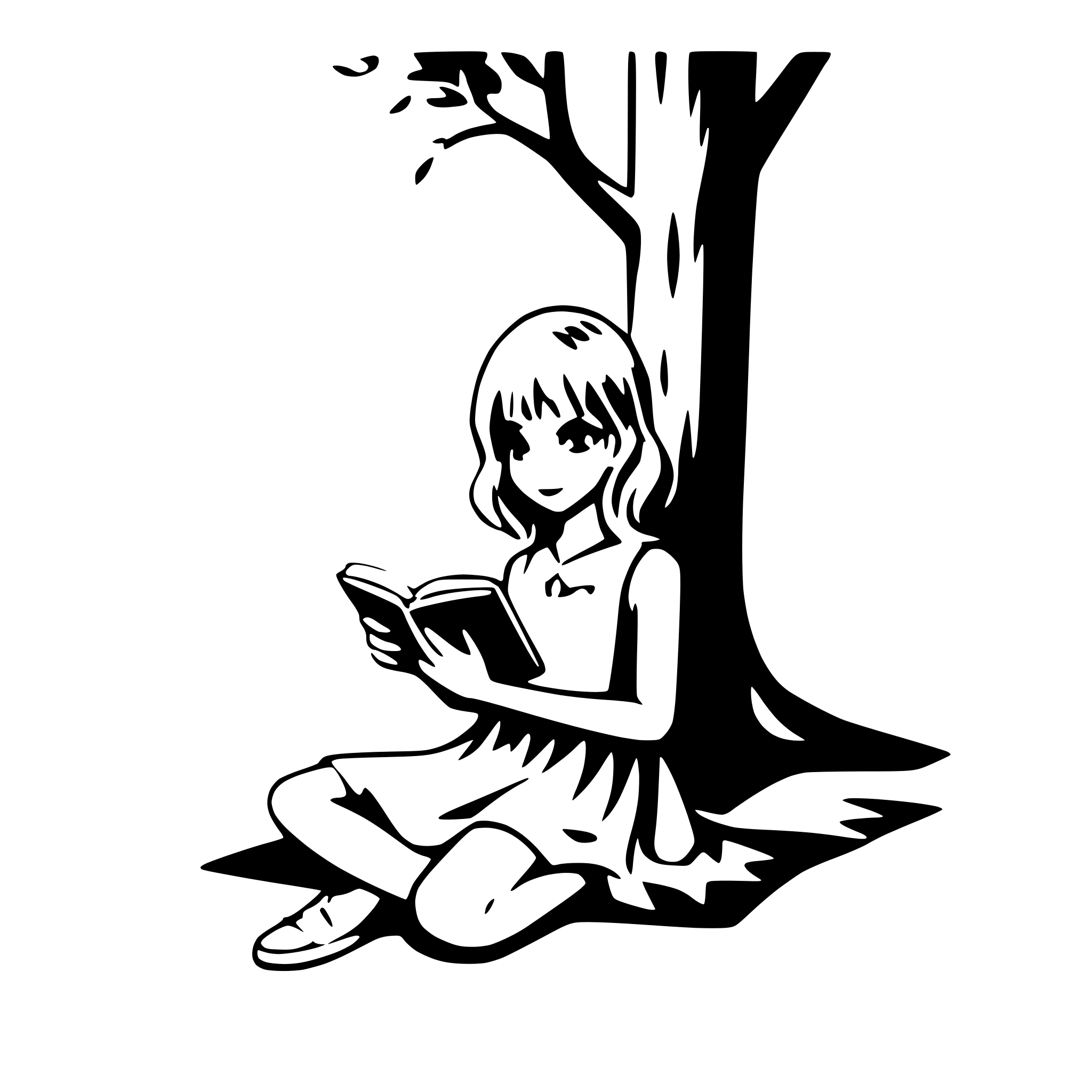 AI-generated SVG of 'girl reading under a tree'