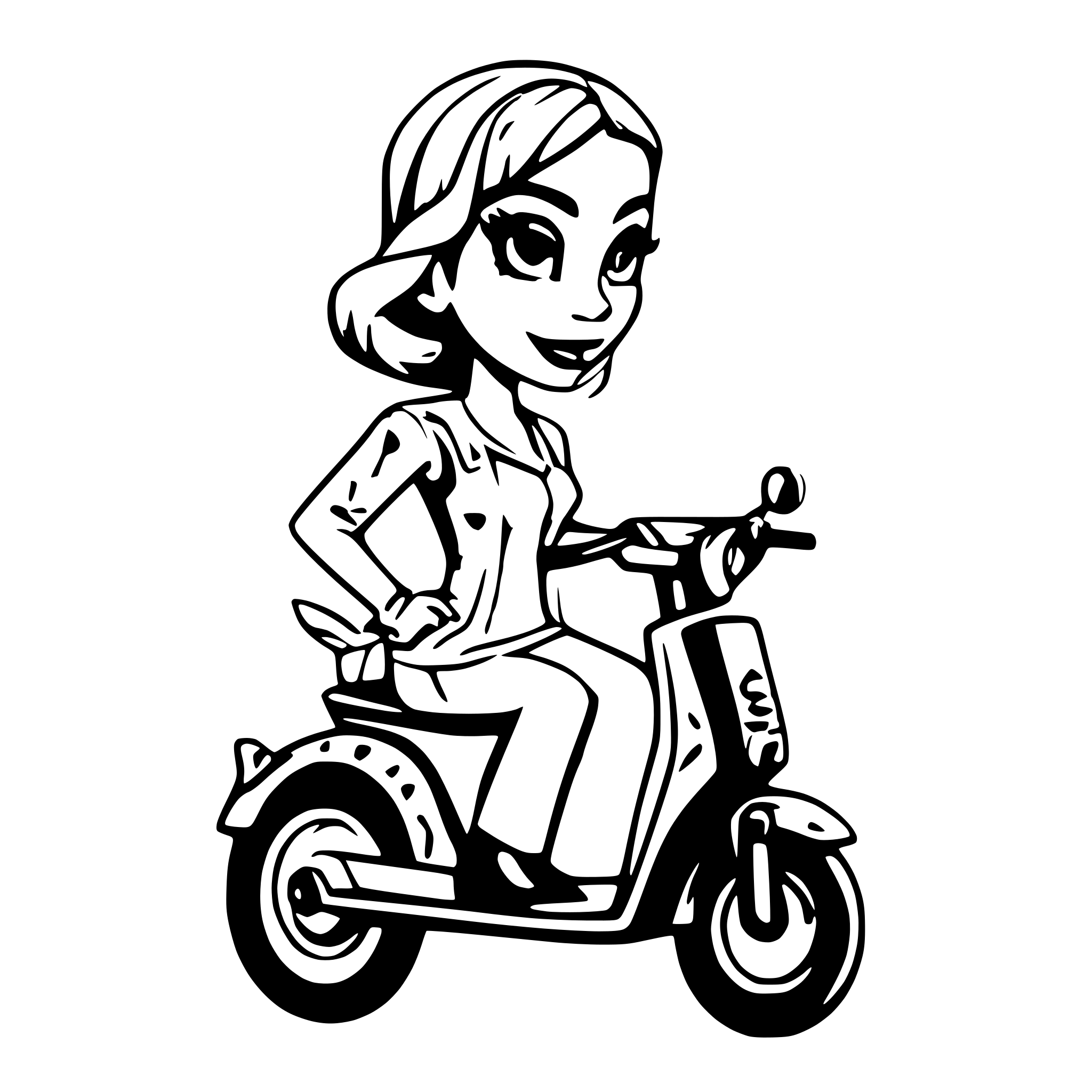 AI-generated SVG of a Woman on a vespa Rockabilly