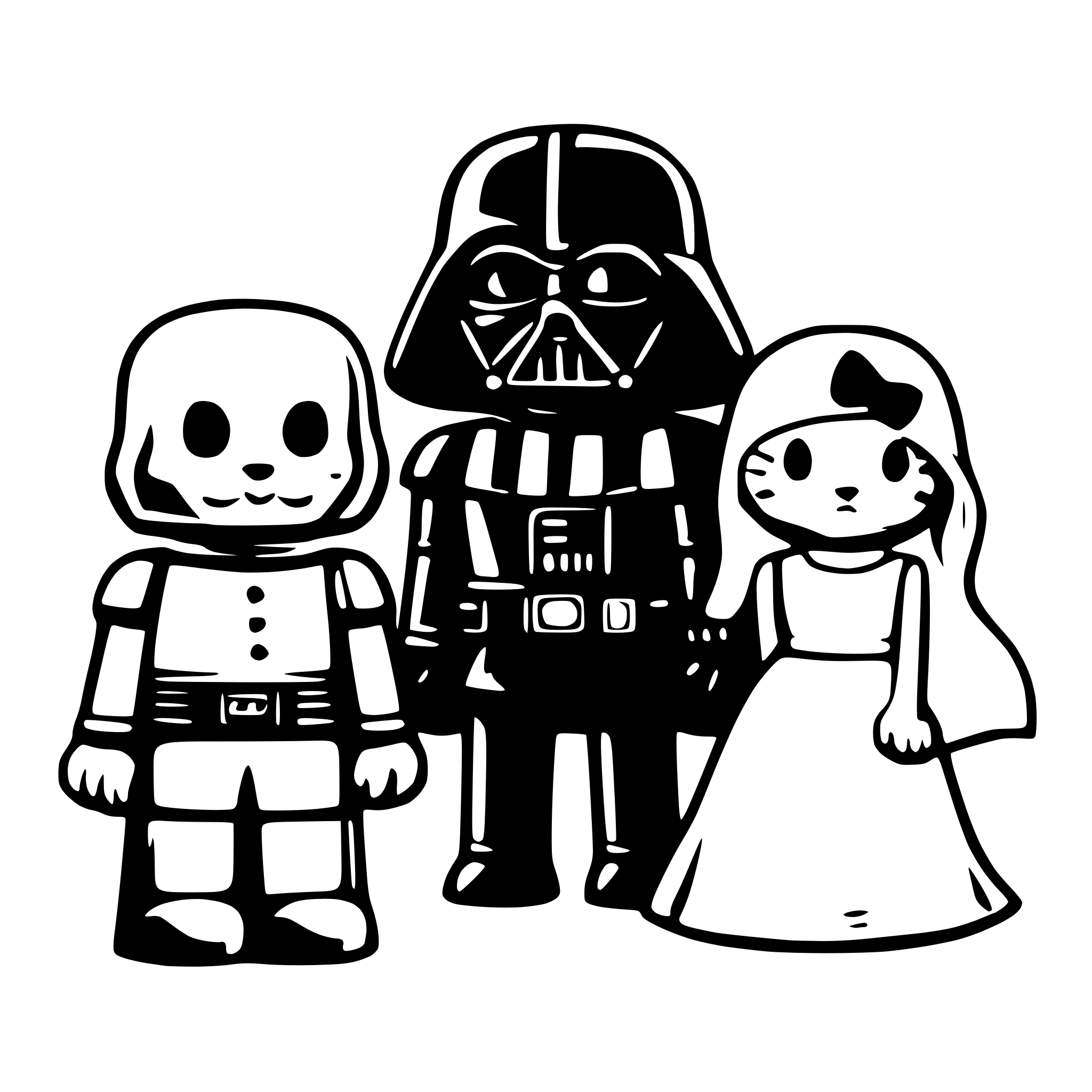 AI-generated SVG of a hello kitty falls in love with darth vader