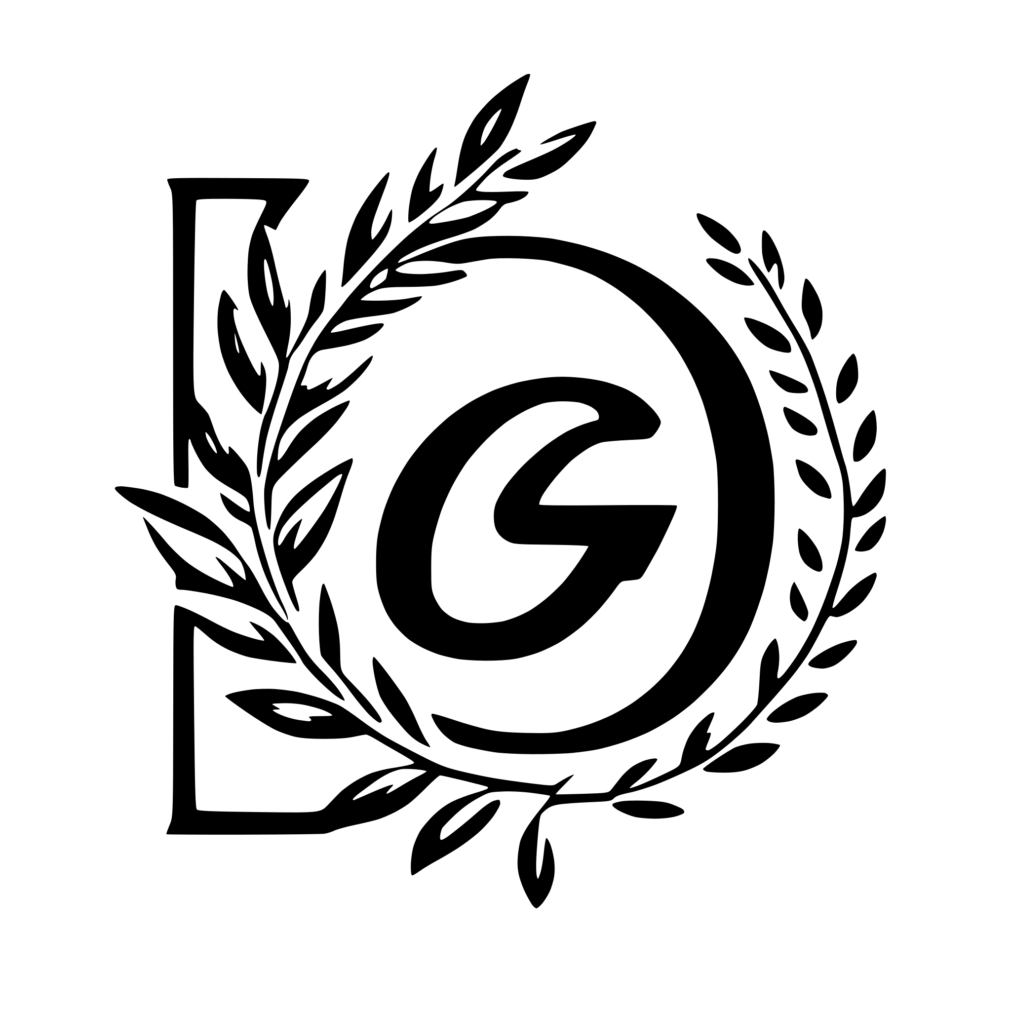 AI-generated SVG of a cursive G with olive branches around it