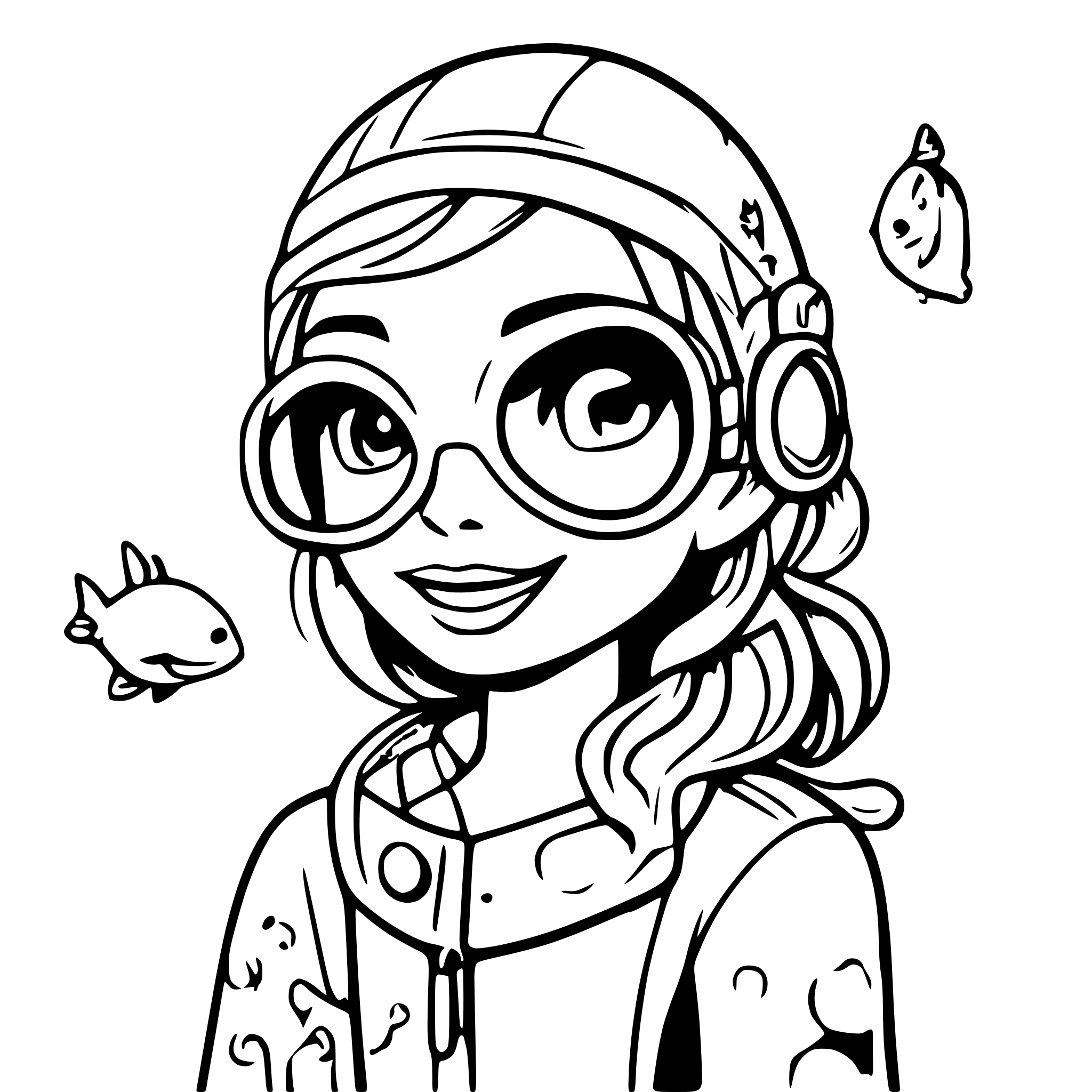 AI-generated SVG of a Female Scubadiver with Fishes and bubbles around her