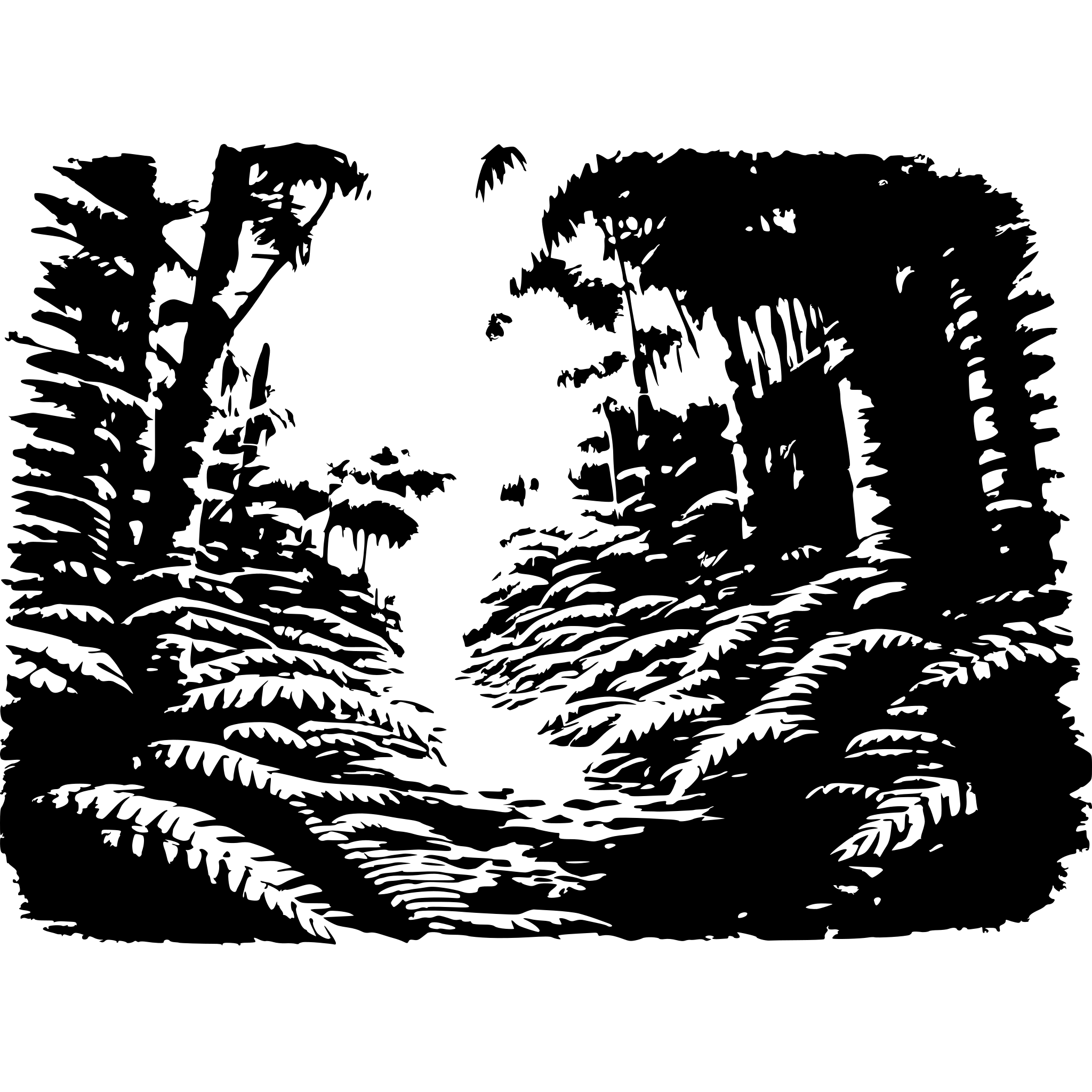 AI-generated SVG of a A vibrant jungle scene with lush green ferns, hanging vines, and a bright blue sky peeking through the dense foliage. Colorful butterflies flutter around, adding a playful touch to the lively environment. The atmosphere feels magical and full of life. Soft, warm sunlight filters through the trees, casting dappled light. Wide-angle perspective, slight camera sway to enhance the natural movement of leaves and butterflies.