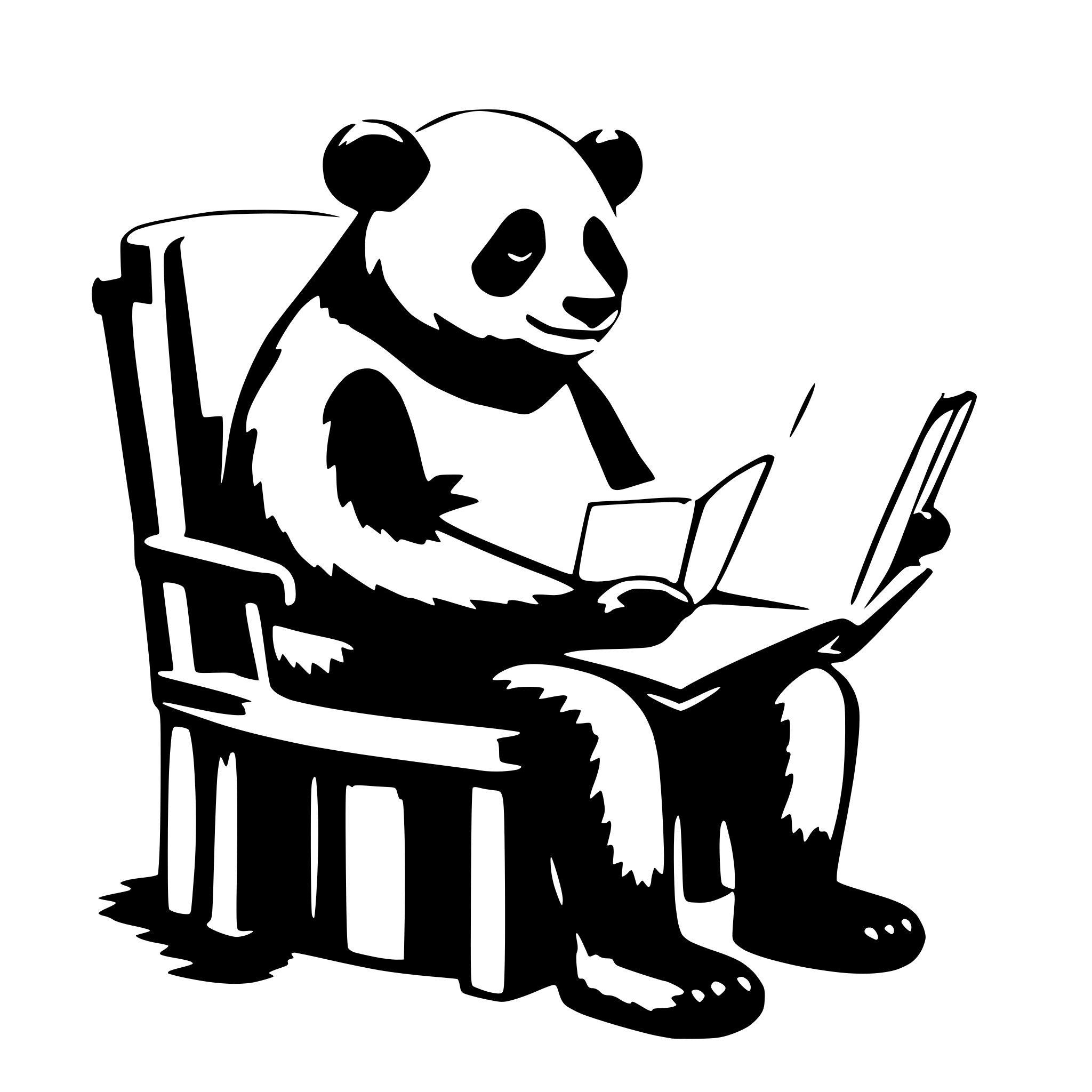 AI-generated SVG of a a panda, sit on a chair, reading a very big book
