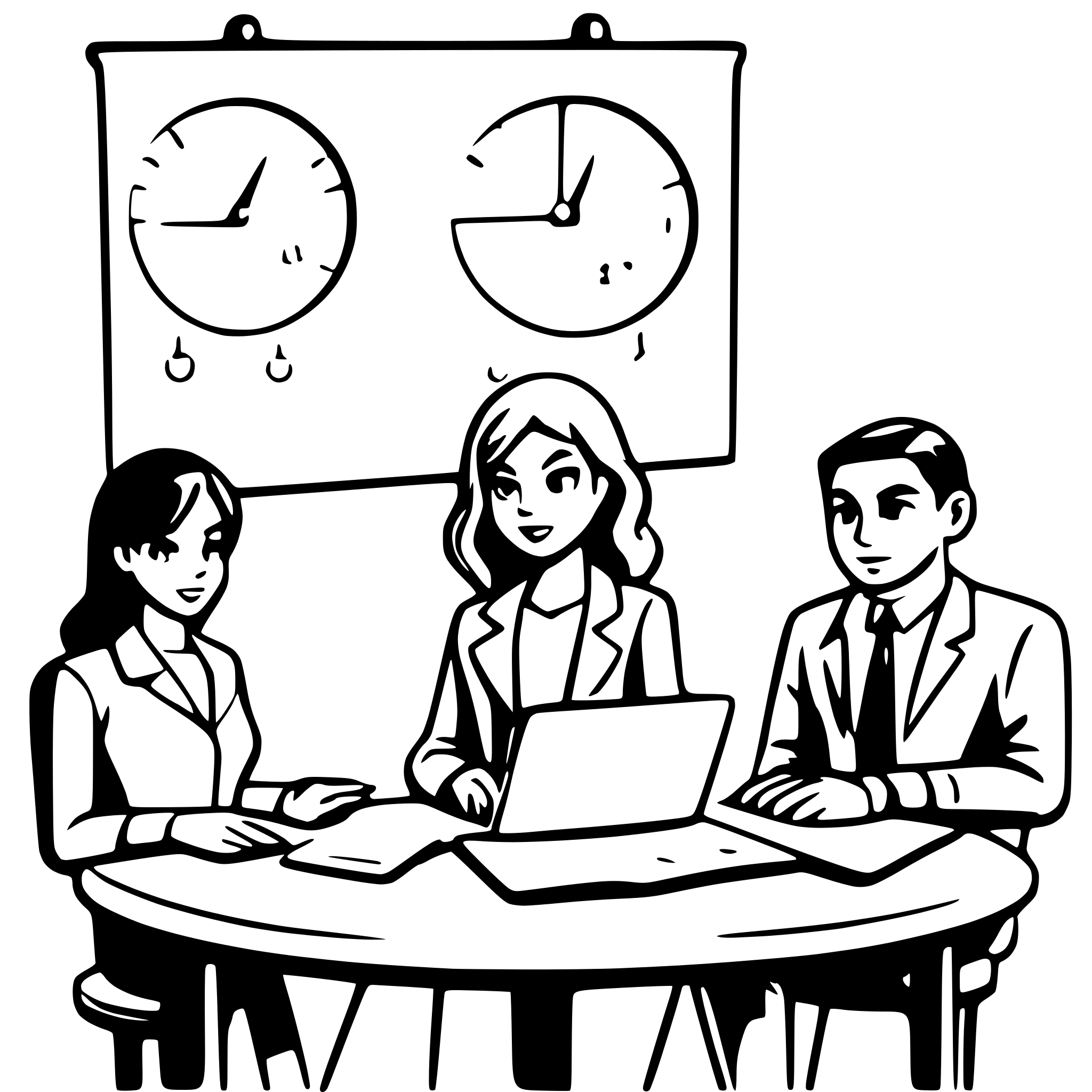 AI-generated SVG of 'A small startup team sitting at a table, looking stressed, with charts showing declining sales.'