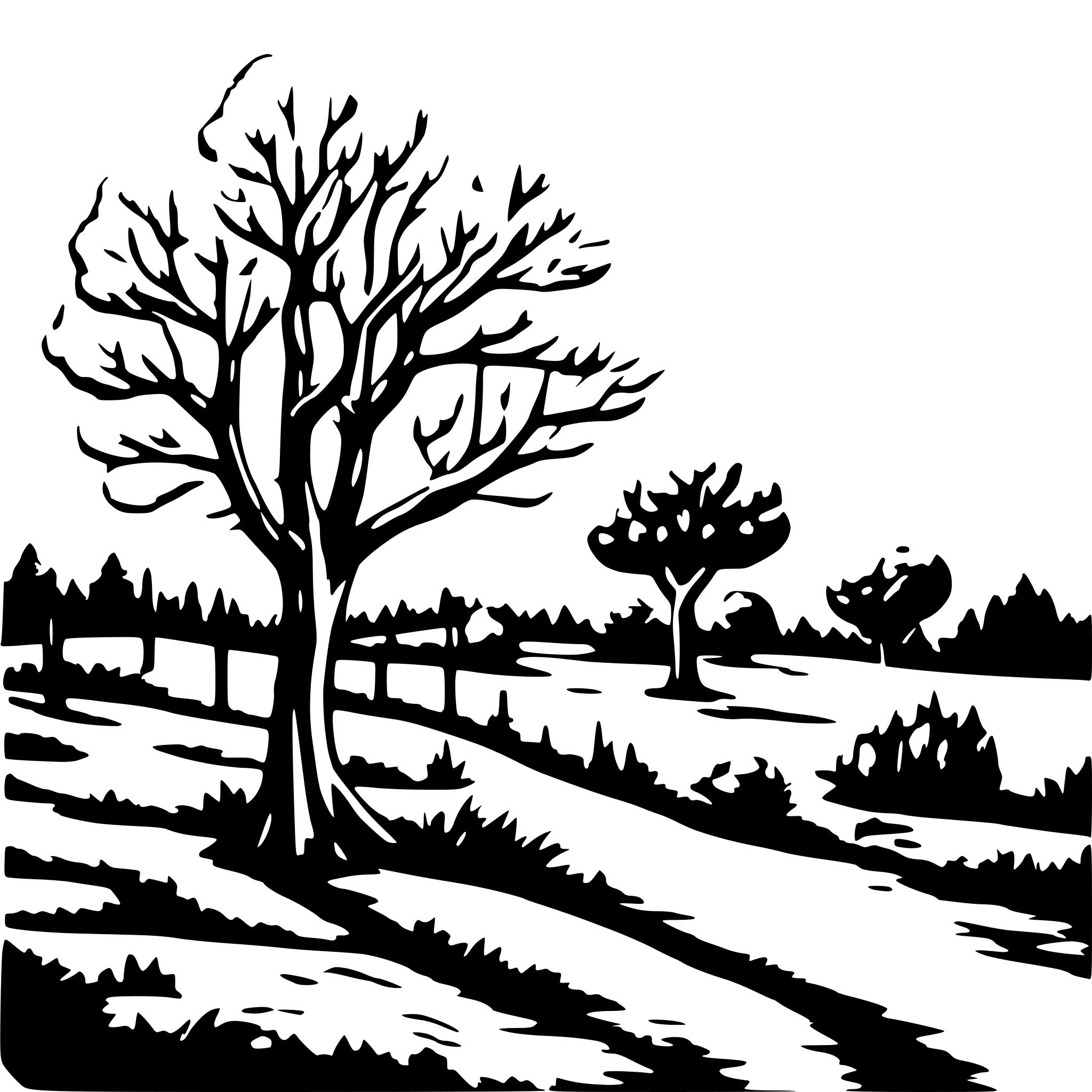 AI-generated SVG of a low detail, landscape, simple, trees