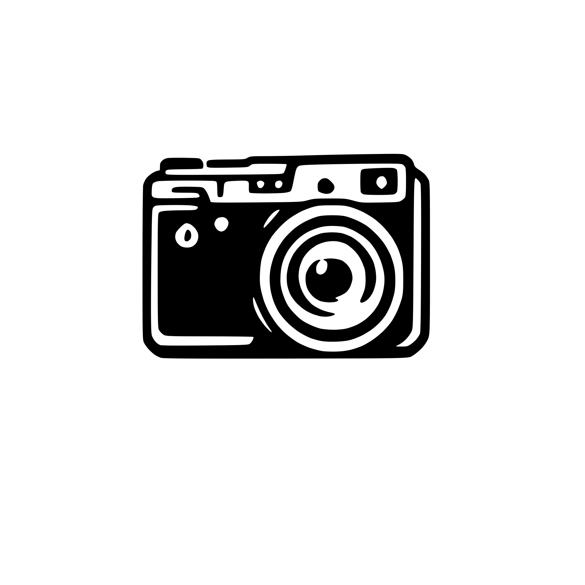 AI-generated SVG of a "Create a minimal SVG icon of a photo camera, using clean black lines, no fills, 1.5px stroke, geometric style, centered on 64x64 px canvas."