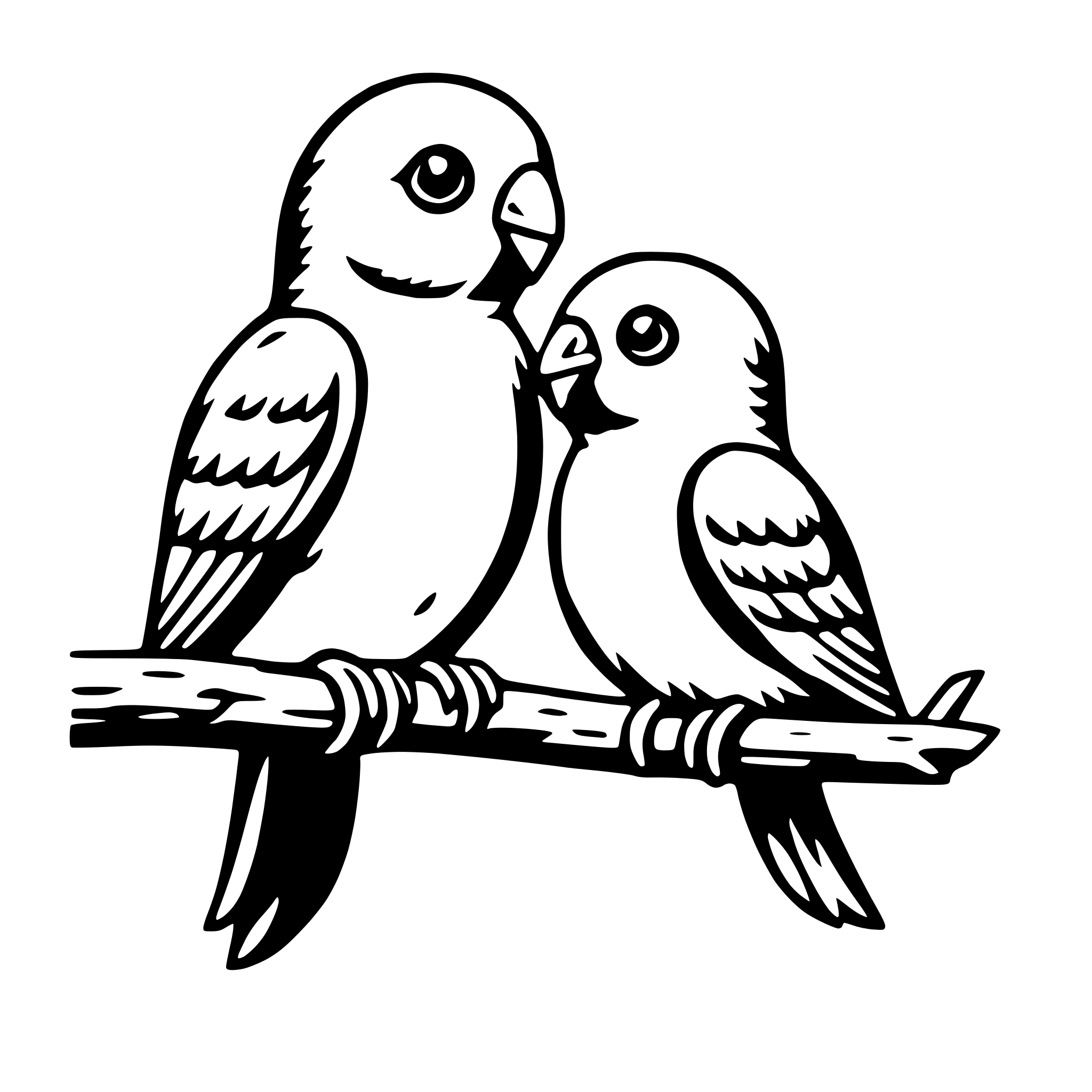 AI-generated SVG of 'lovebirds on a branch'