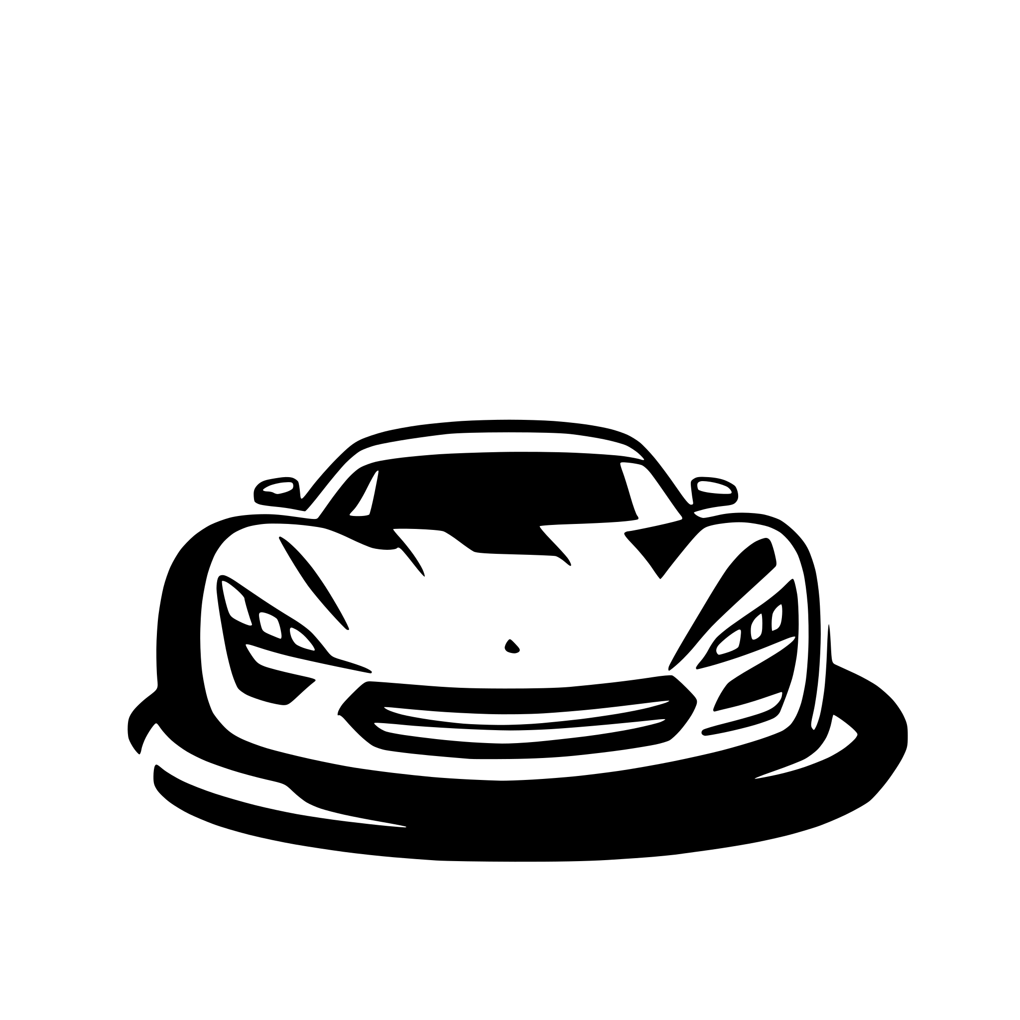 AI-generated SVG of a A sleek, modern logo design featuring the outer silhouette only of a generic sports car with sharp, flowing lines (inspired by Corvette but not directly replicating it).