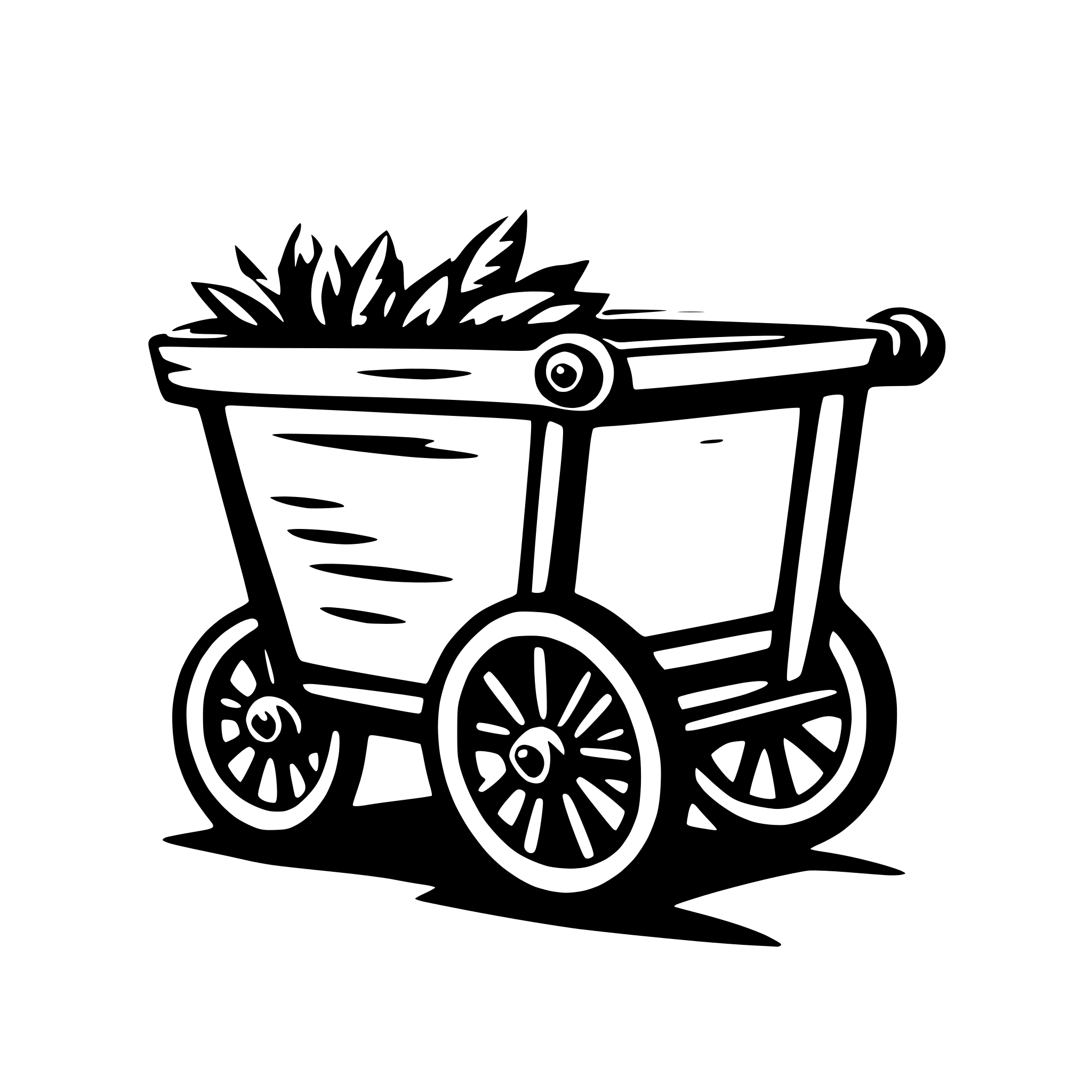 AI-generated SVG of 'The logo shows a sleek, modern, stylized hand cart for children with motion lines around the wheels to suggest speed.. The hand cart is empty.'