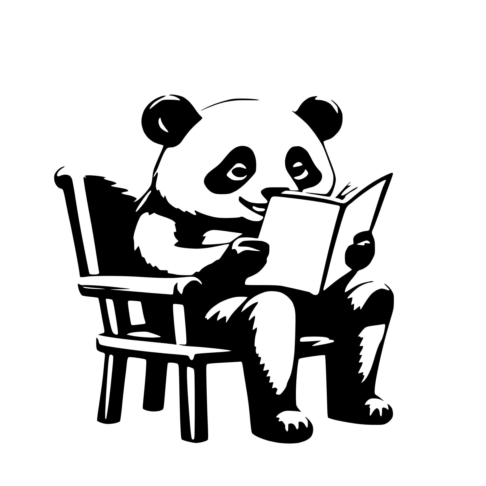 AI-generated SVG of a a panda, sit on a chair, reading a very big book