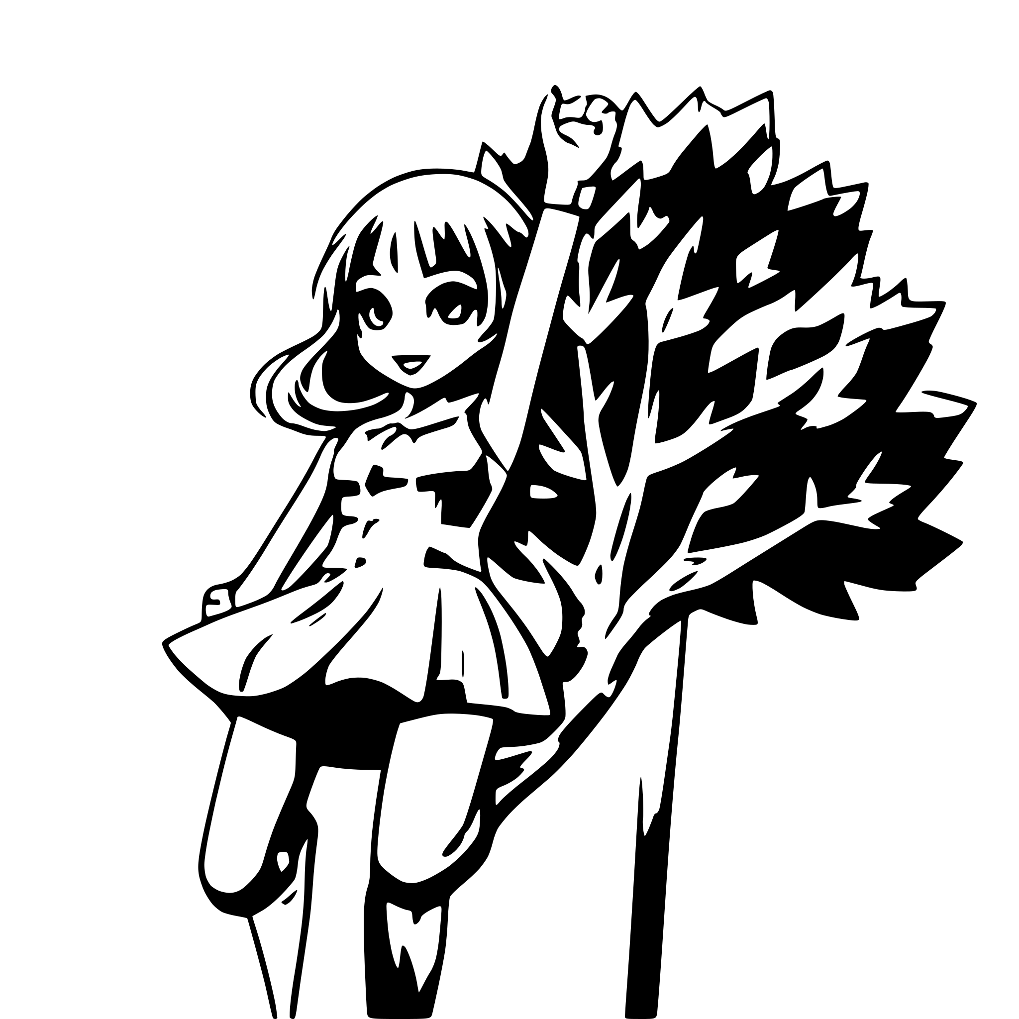 AI-generated SVG of a A superhero girl wearing tight clothes is flying but her skirt stucked to tree and its possible to  be taked off