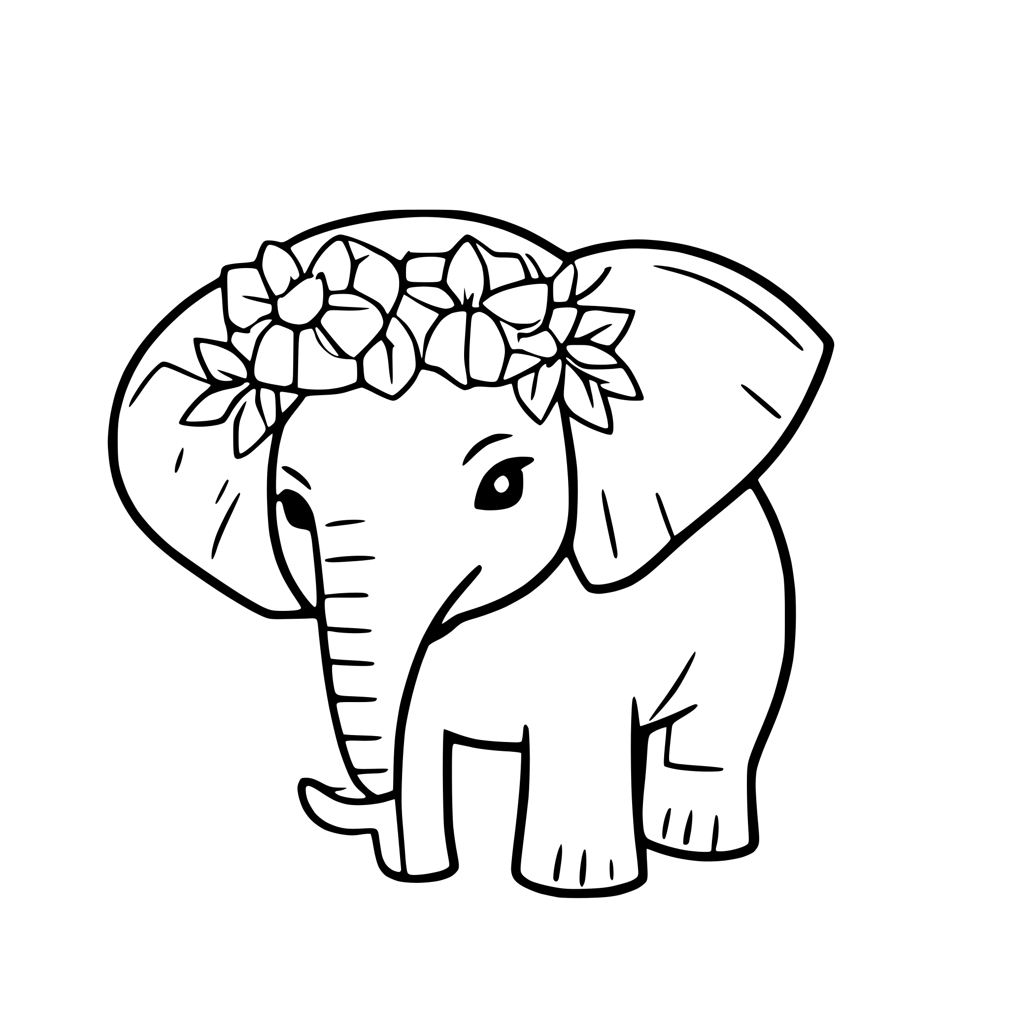 AI-generated SVG of 'elephant with floral crown'