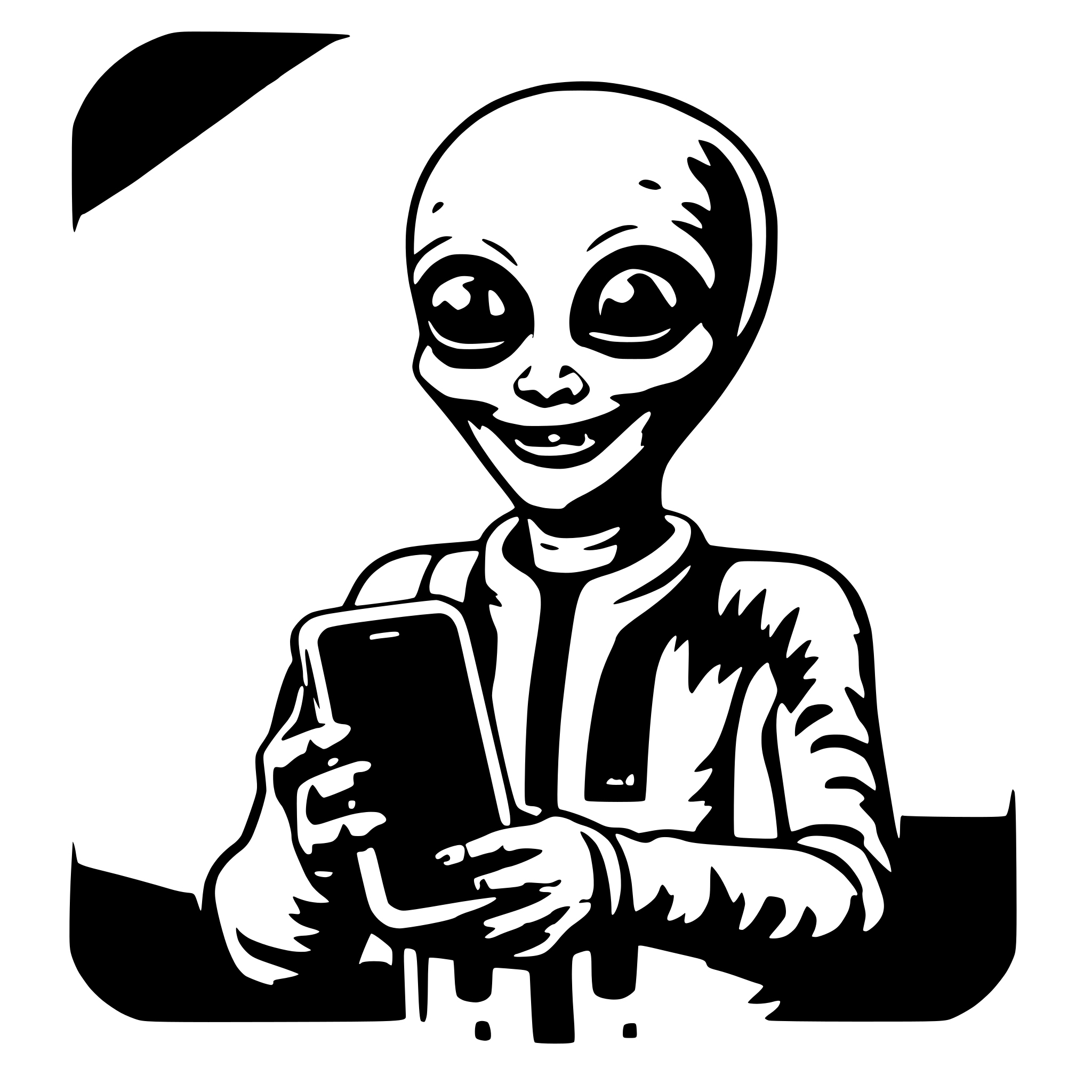 AI-generated SVG of 'friendly alien with smartphone'