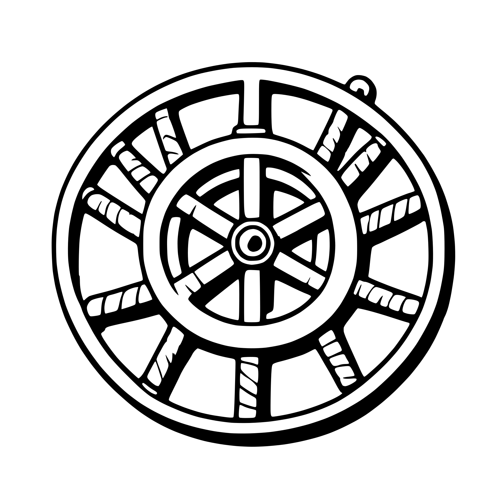 AI-generated SVG of a An old ship wheel with a ball of yarn forming the circular part, and knitting sticks creating 7 handles around the outside