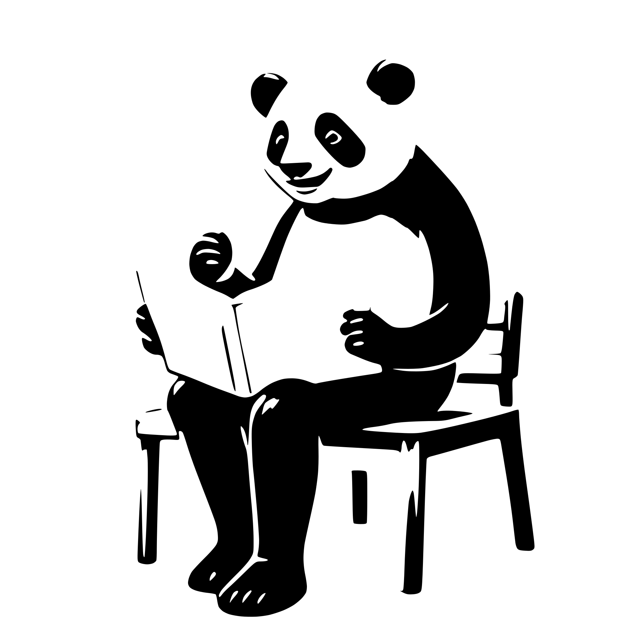 AI-generated SVG of a a panda, sit on a chair, reading a very big book