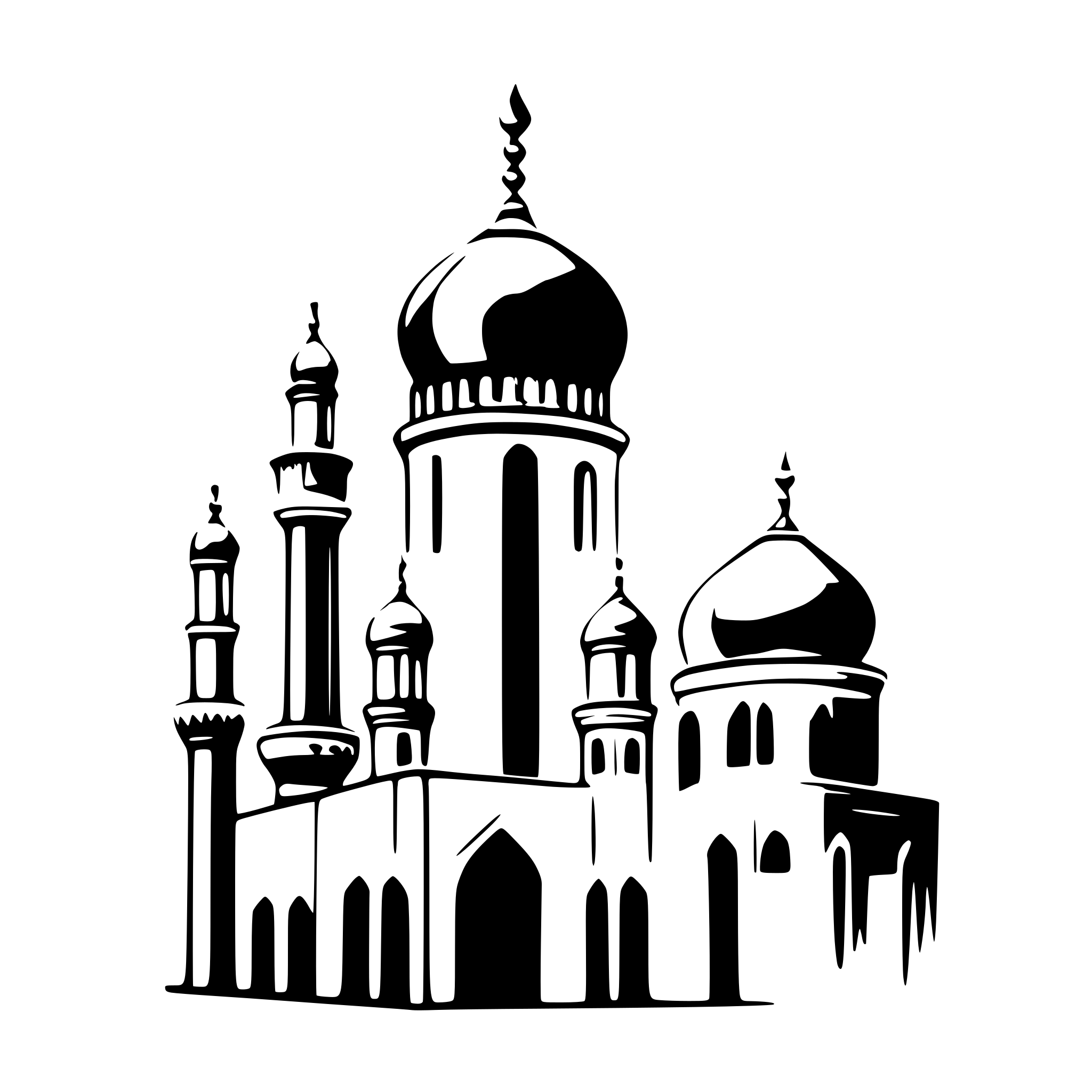 AI-generated SVG of a "Draw a minimalist golden silhouette of a mosque, including domes and minarets, with fine detailing on the arches and windows. Add a soft golden gradient to give it depth. Use a white background to maintain a clean and modern aesthetic."