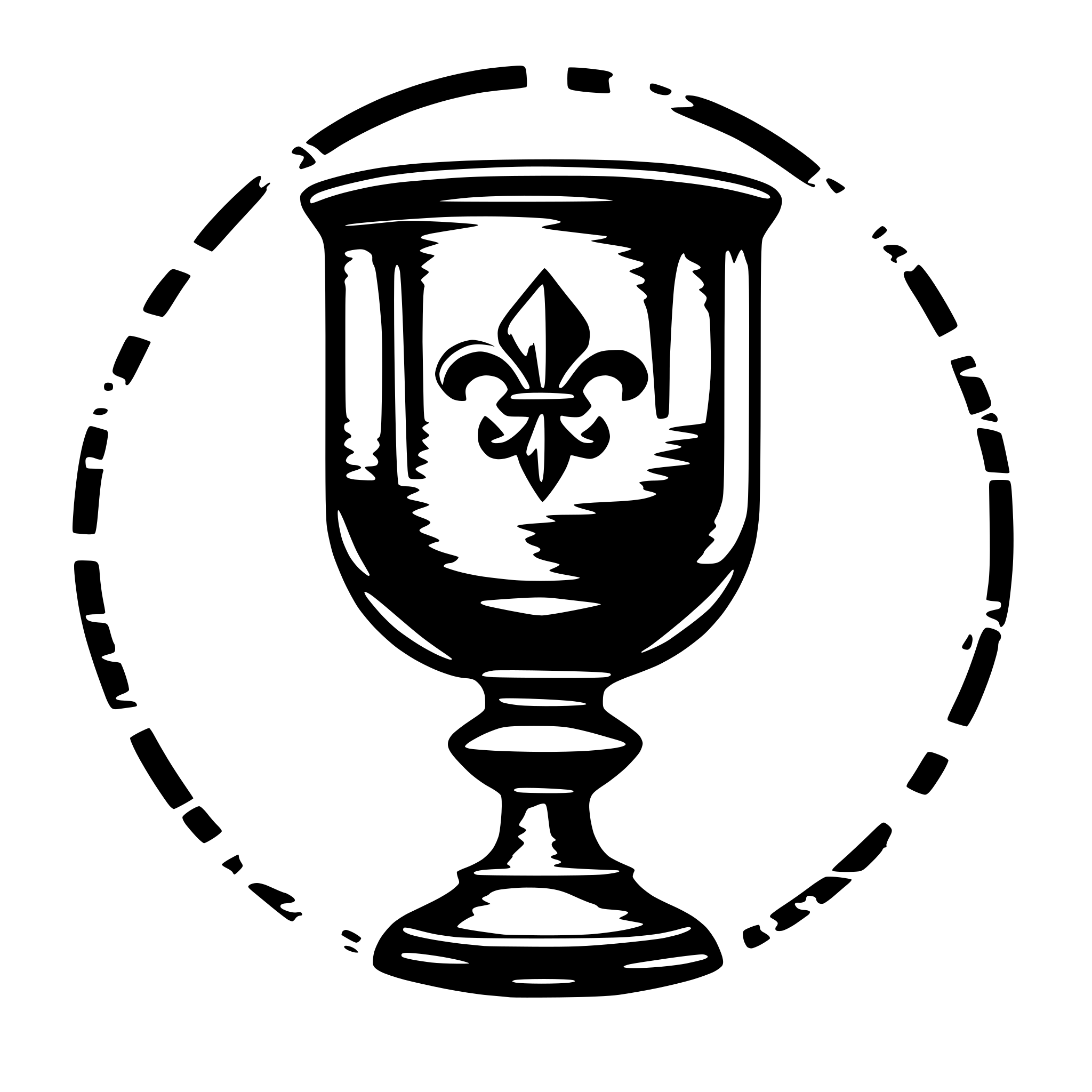AI-generated SVG of a Medieval chalice with Florentine fleur-de-lys in circle logo, sumi-e ink art style, intricate hanko seal design, monochromatic color scheme, rich textures, and elegant calligraphic stroke.