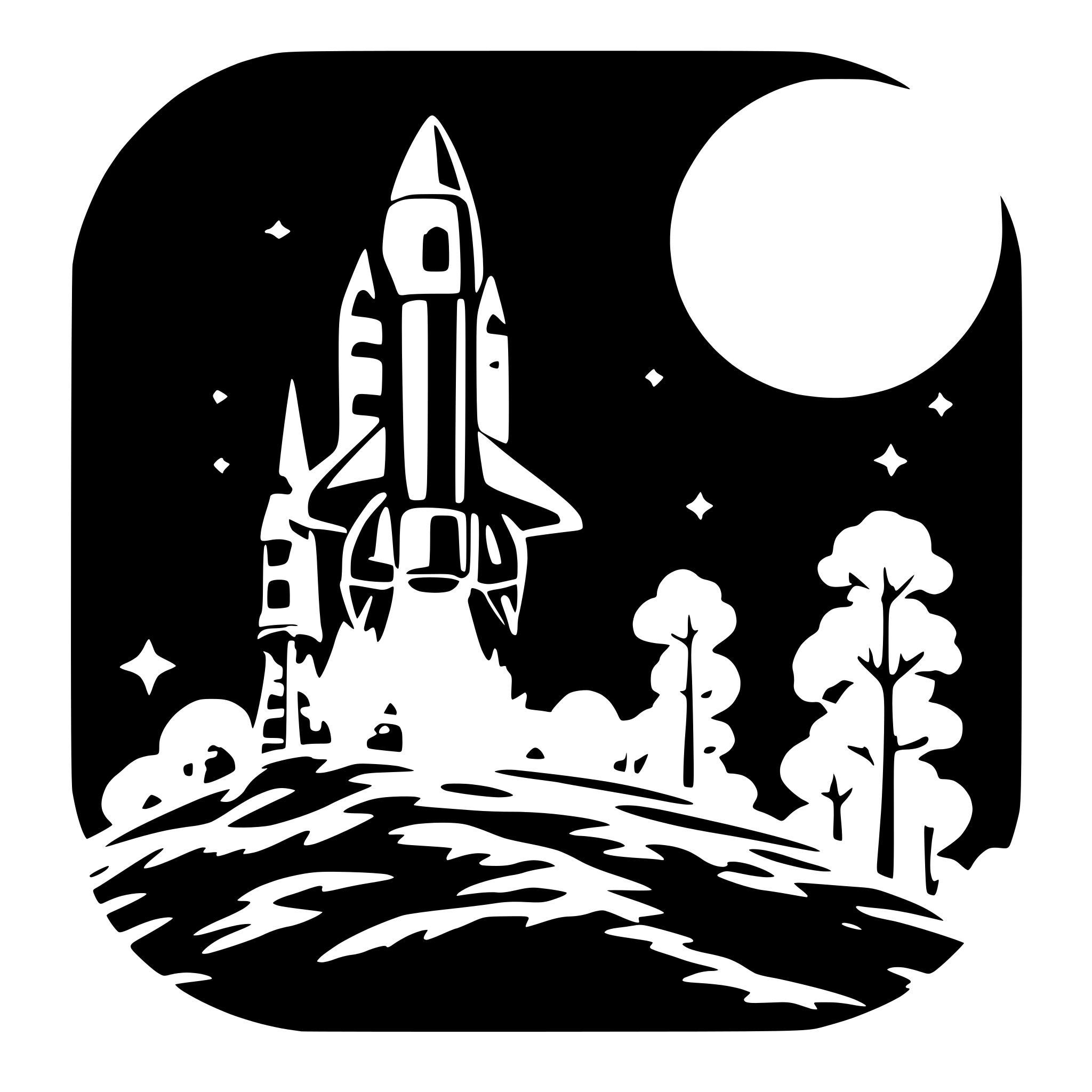 AI-generated SVG of a rocket in lower left corner flying to the moon in the upper right corner