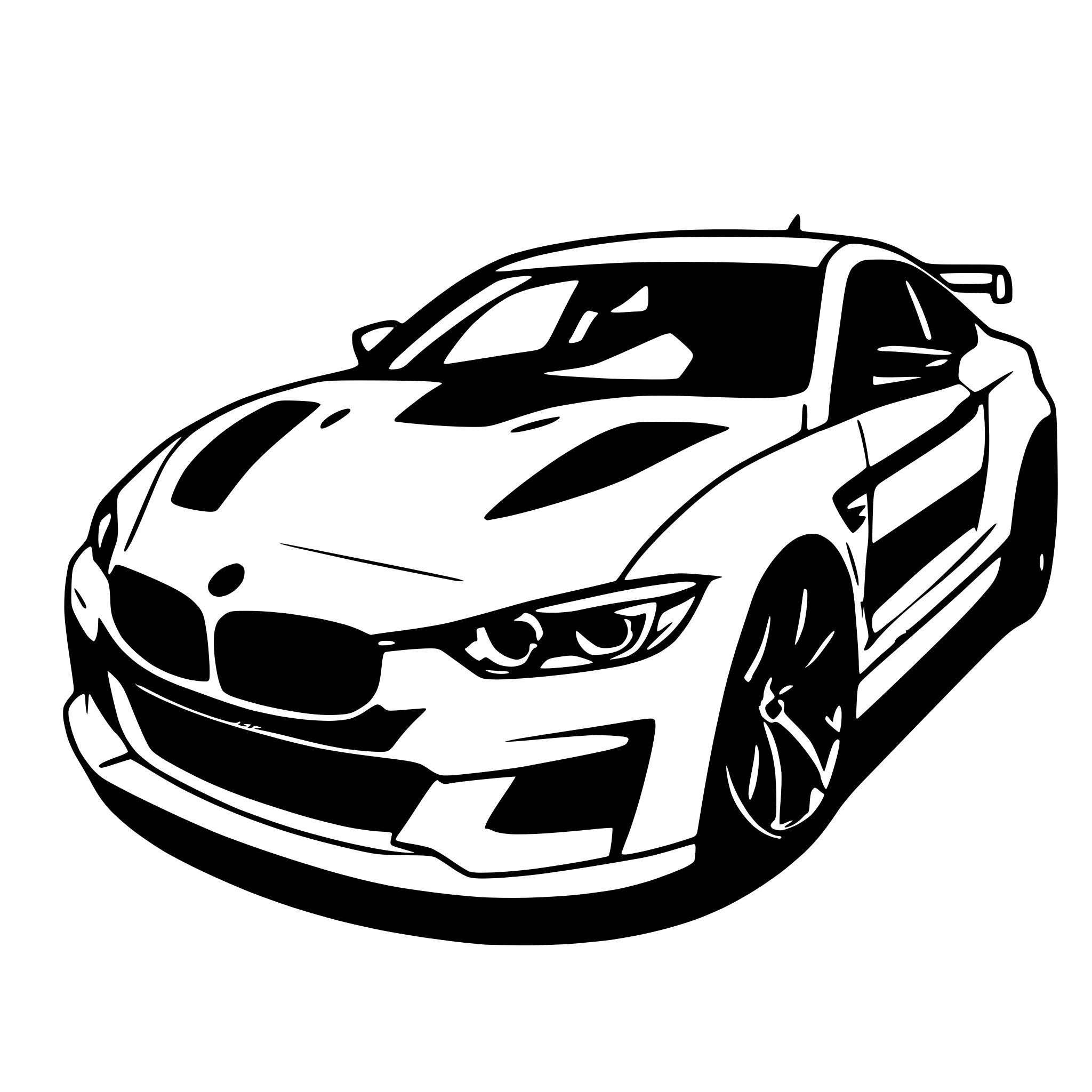 AI-generated SVG of a BMW m4 f82 as a drawing to color in. Without Logos. With bodykit and Spoiler.