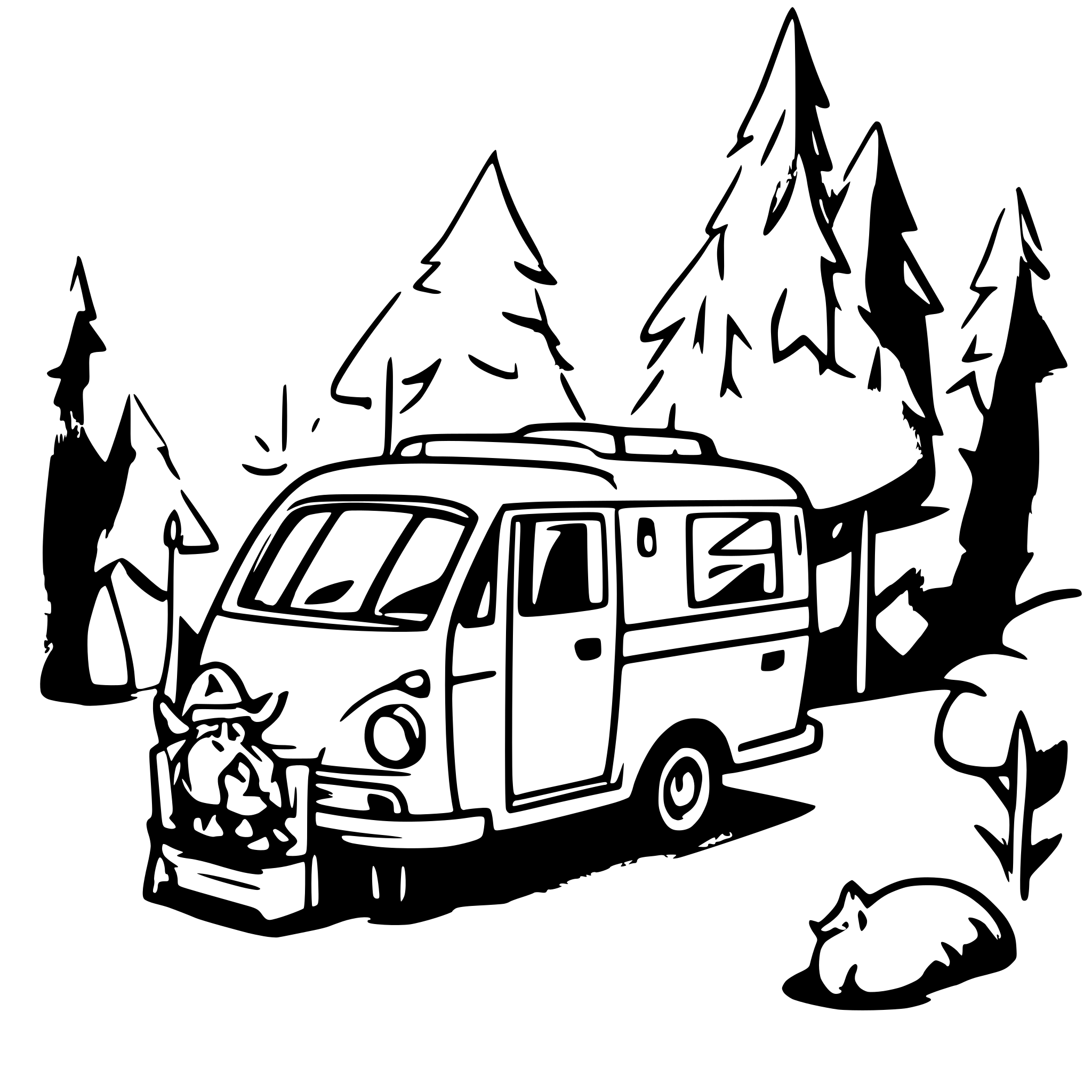 AI-generated SVG of a santa reclining in front of a camper.  the camper is being pulled by reindeer